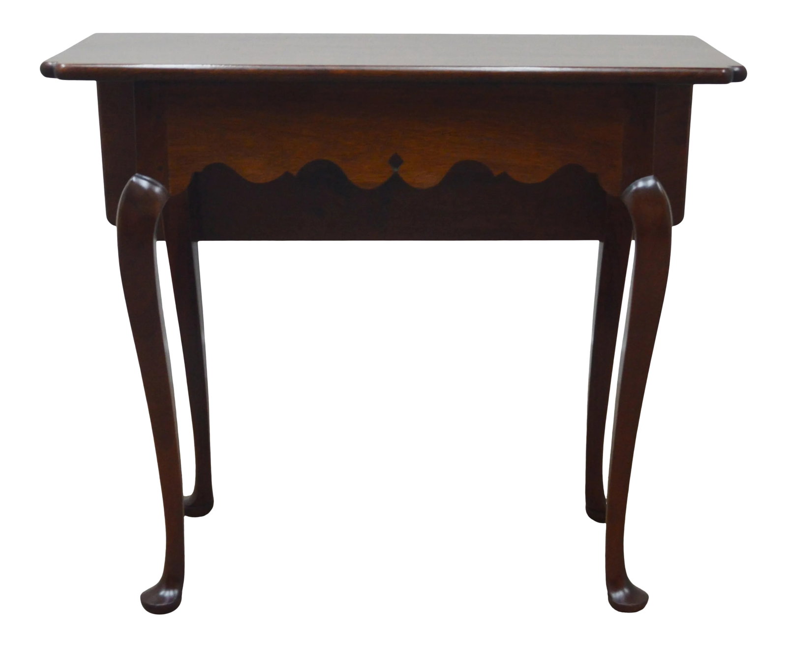 Stickley Colonial Williamsburg Drop Side Mahogany Table: Stickley Drop Leaf Table - Colonial Williamsburg collection. It features solid mahogany wood and queen anne legs. Measurements: 26"H x 30 1/2"W x 13 1/2"D (extends to 23 2/3"D). Condition: