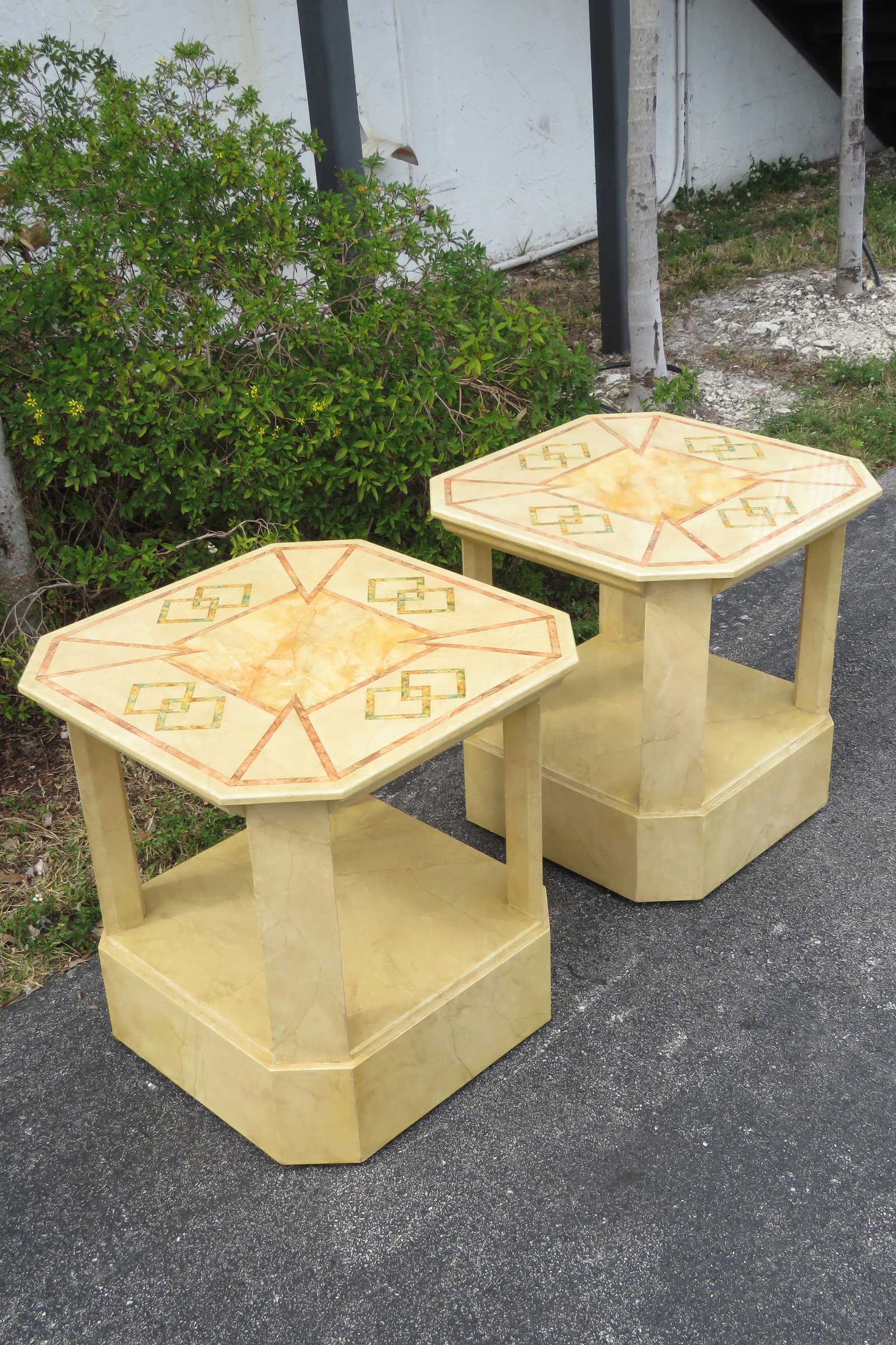 Mid Century Modern Painted Marbleized Side End Tables by Baker - Pair - 11