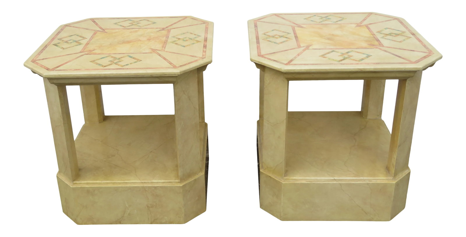 Mid Century Modern Painted Marbleized Side End Tables by Baker - Pair (1 of 13)