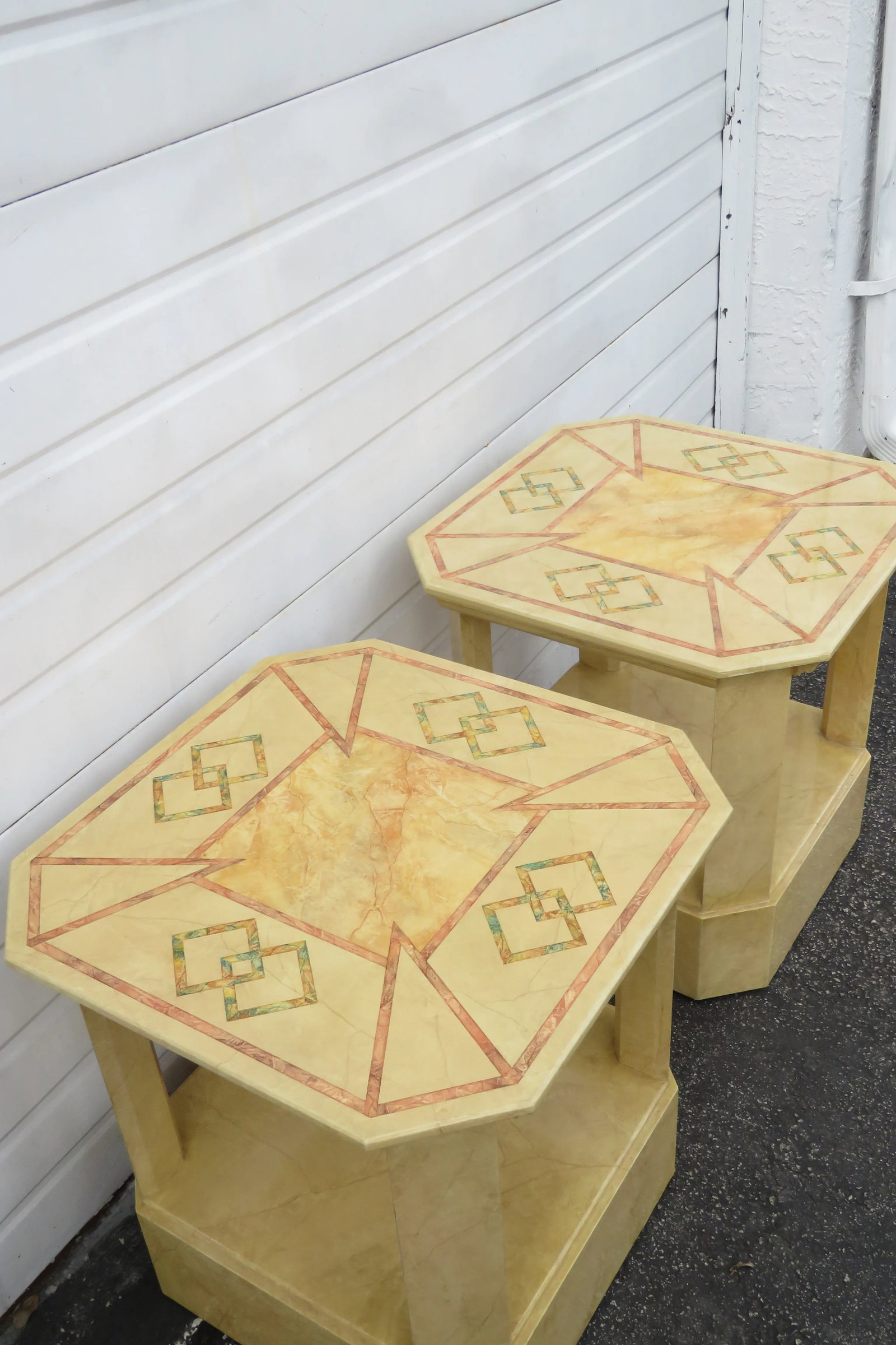 Mid Century Modern Painted Marbleized Side End Tables by Baker - Pair - 3