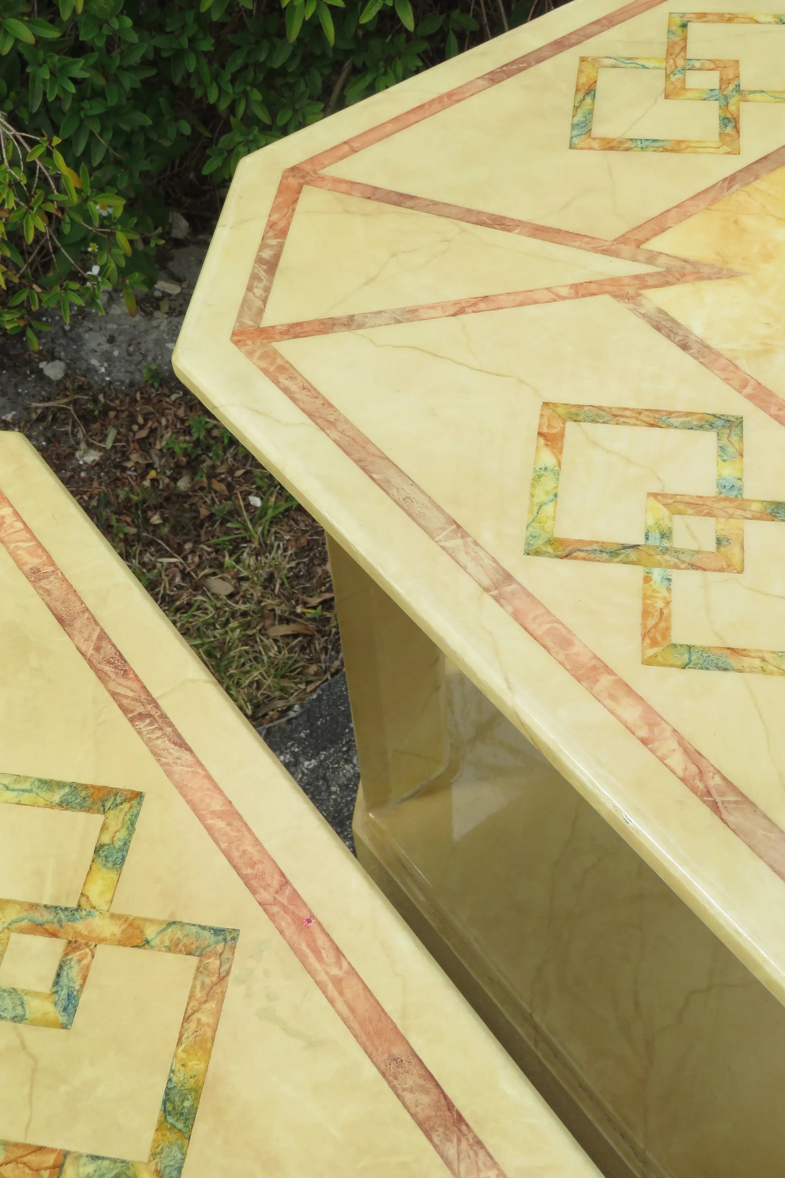 Mid Century Modern Painted Marbleized Side End Tables by Baker - Pair - 6