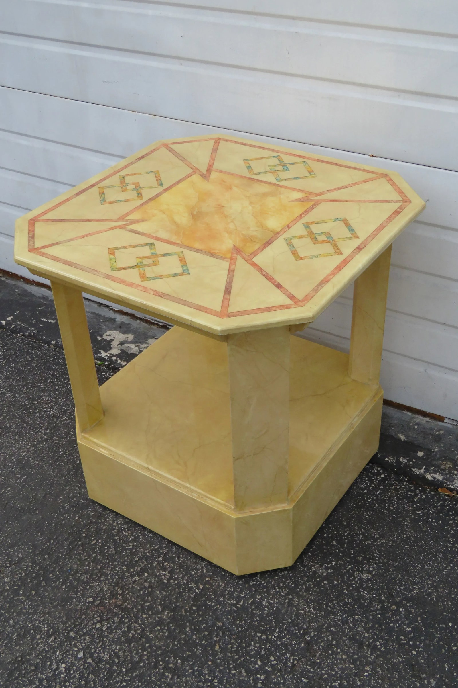 Mid Century Modern Painted Marbleized Side End Tables by Baker - Pair - 7
