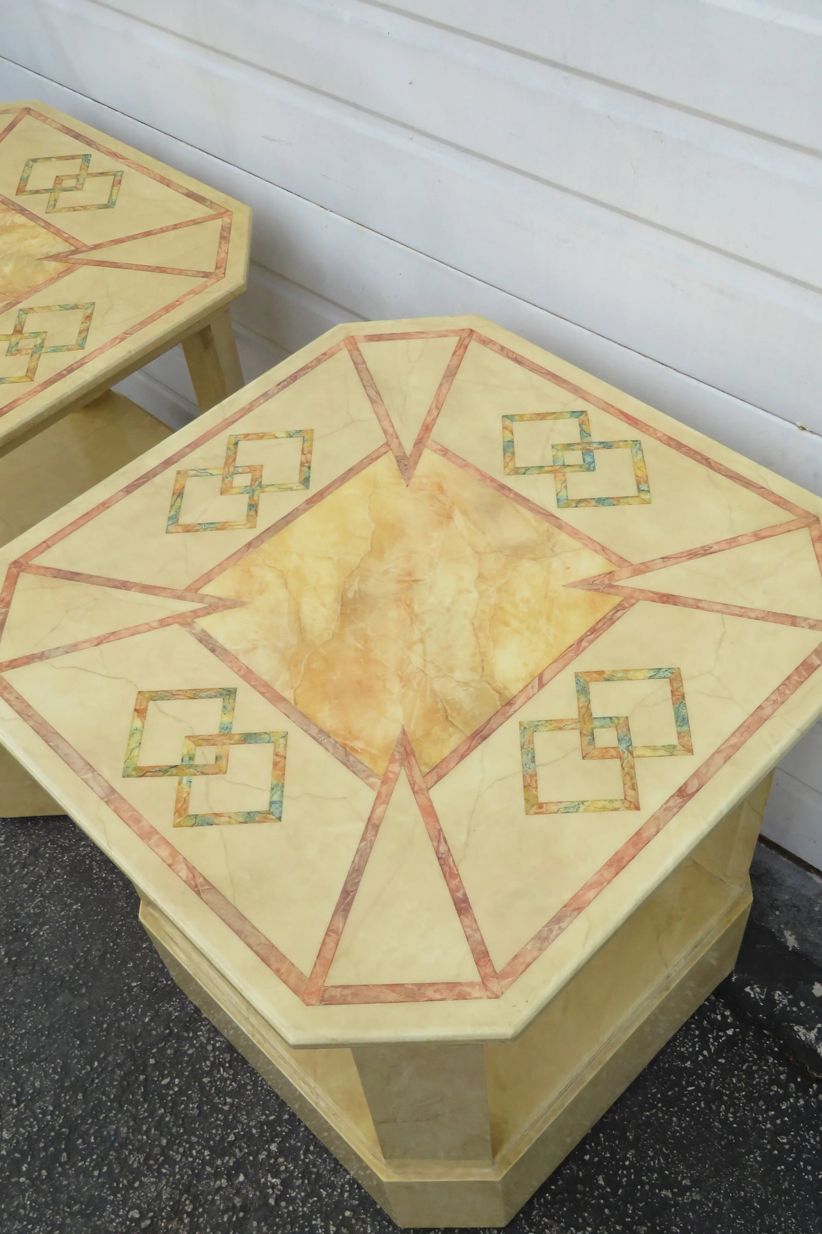 Mid Century Modern Painted Marbleized Side End Tables by Baker - Pair - 9
