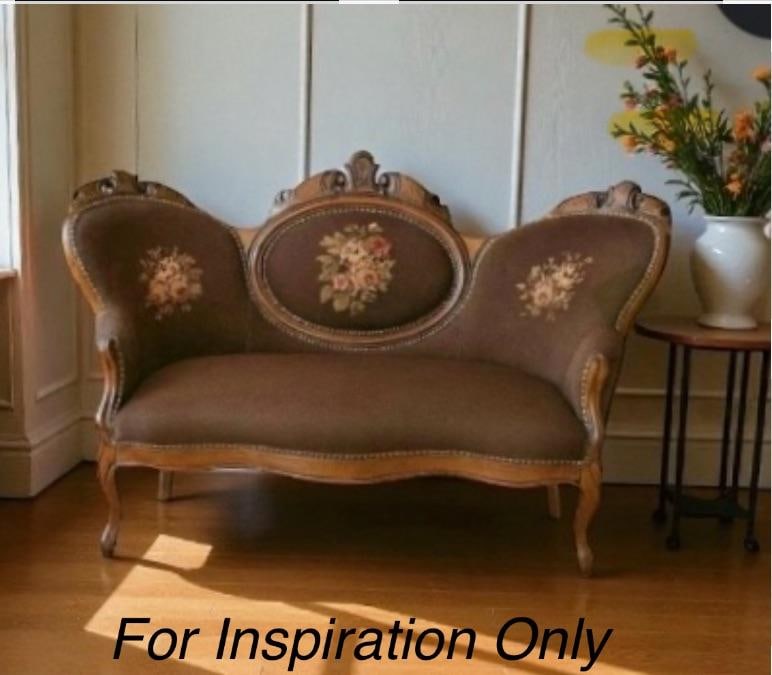 Antique Needlepoint Settee With European Floral Upholstery - Romantic Elegance - 4