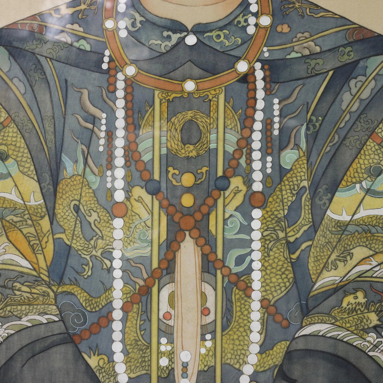 Pair of Vintage Chinese Imperial Ancestor Portraits on Silk: Qing Dynasty Emperor & Empress - 12