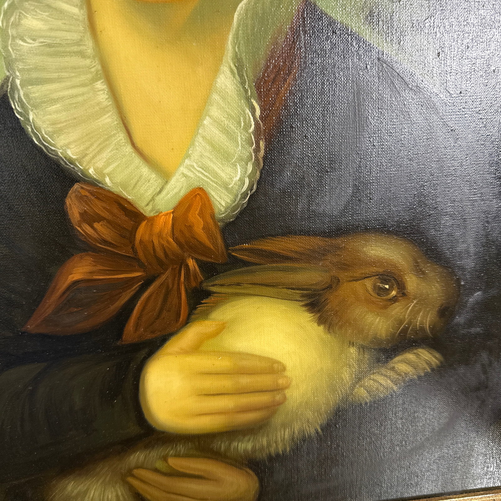 Vintage Oil on Canvas After English Painting of Boy With Rabbit - 3
