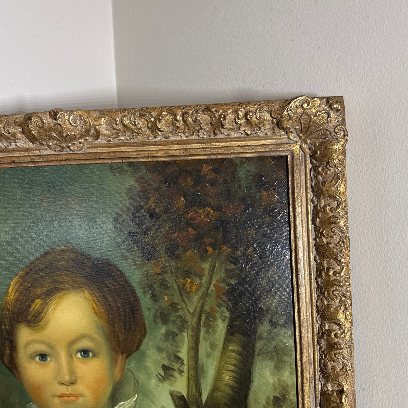 Vintage Oil on Canvas After English Painting of Boy With Rabbit - 7