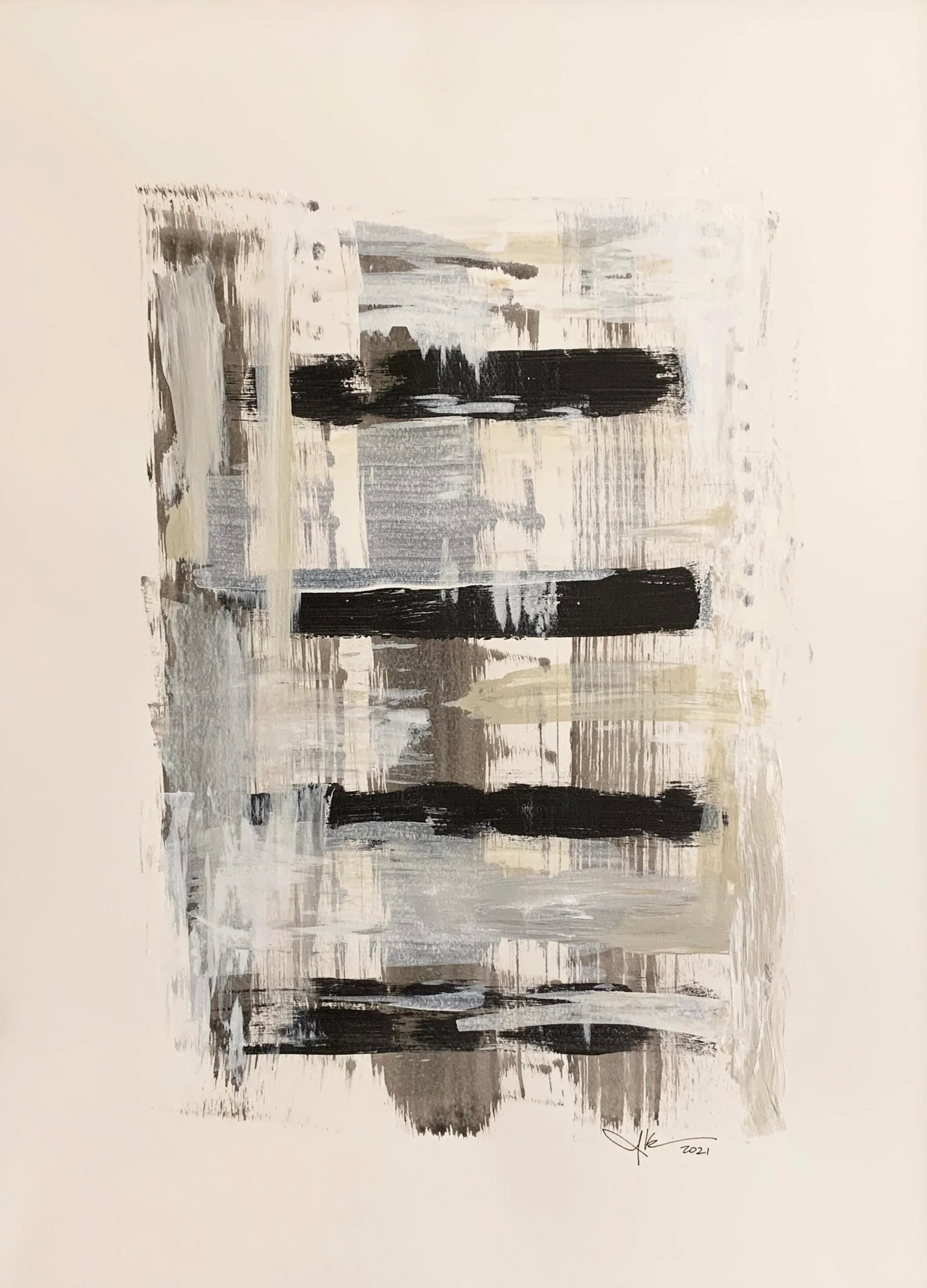 "Untitled 67" Contemporary Abstract Acrylic Painting by J. Kent Martin: This body of work is seen through my own lens and reflects the extremes of black and white and the shades of gray representing compromise and the hope for peaceful coexistence. By J. Kent Martin