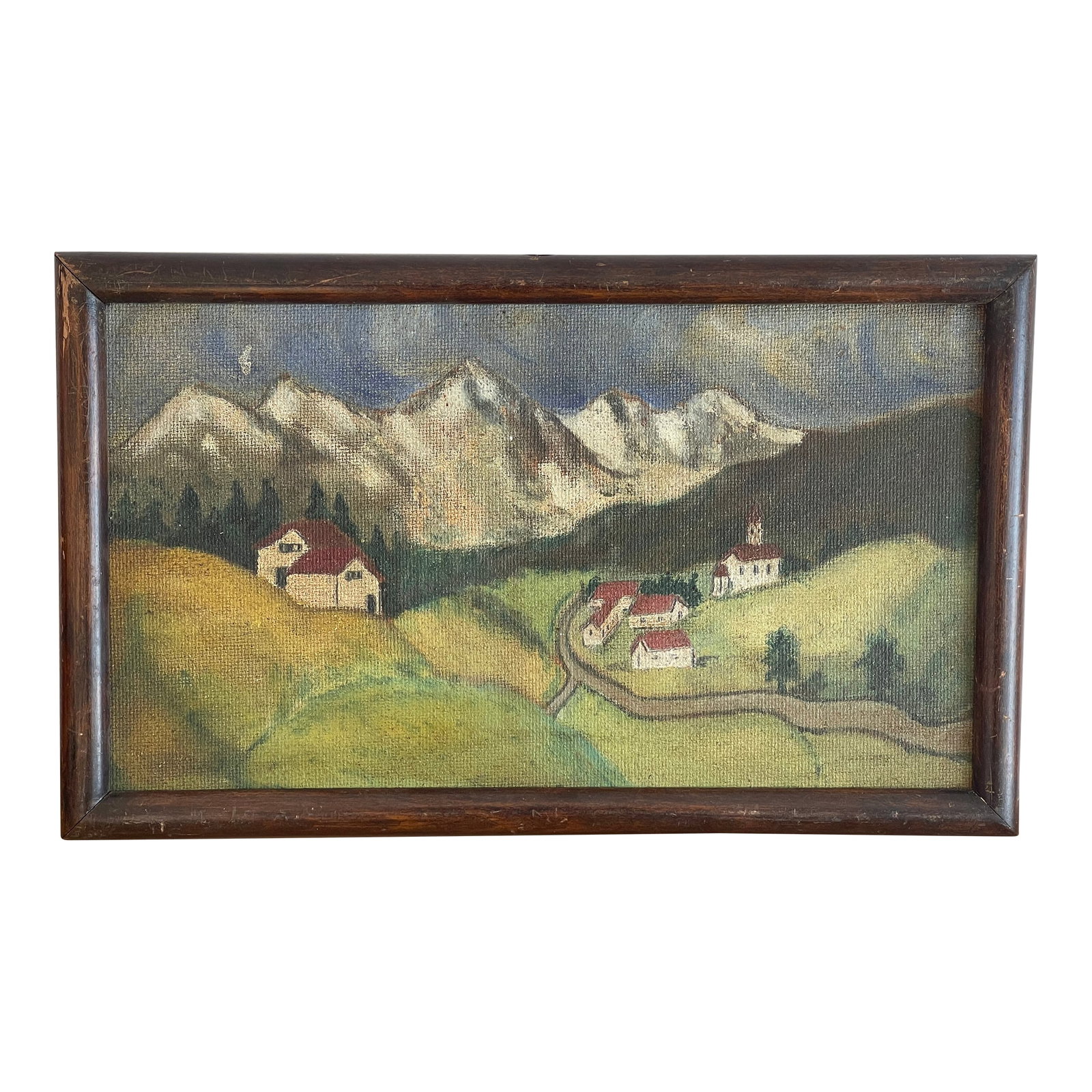 1940s Alpine Black Forest Landscape Folk Art Painting (1 of 3)