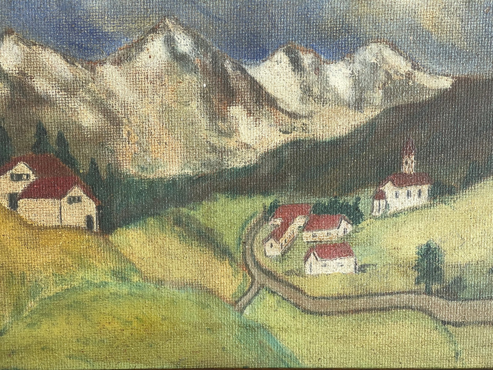 1940s Alpine Black Forest Landscape Folk Art Painting - 2
