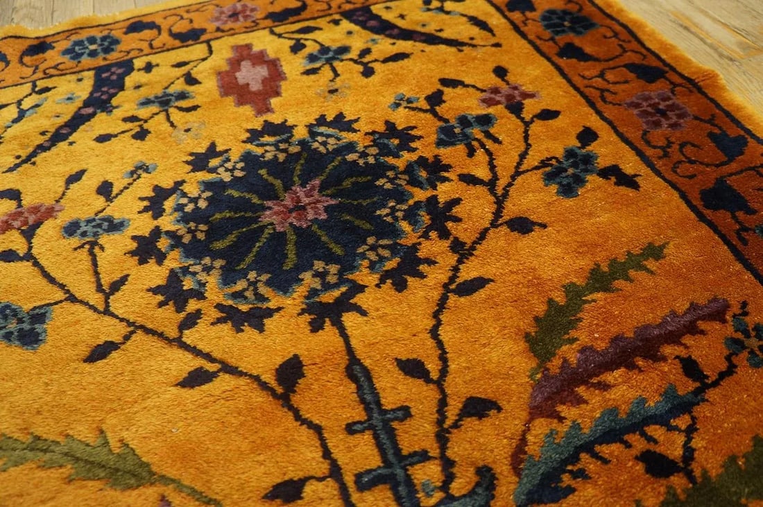 1920s Goldenord Floral Antique Chinese Art Deco Carpet 3'' X 5'6'' Knotted Wool Rug - 10