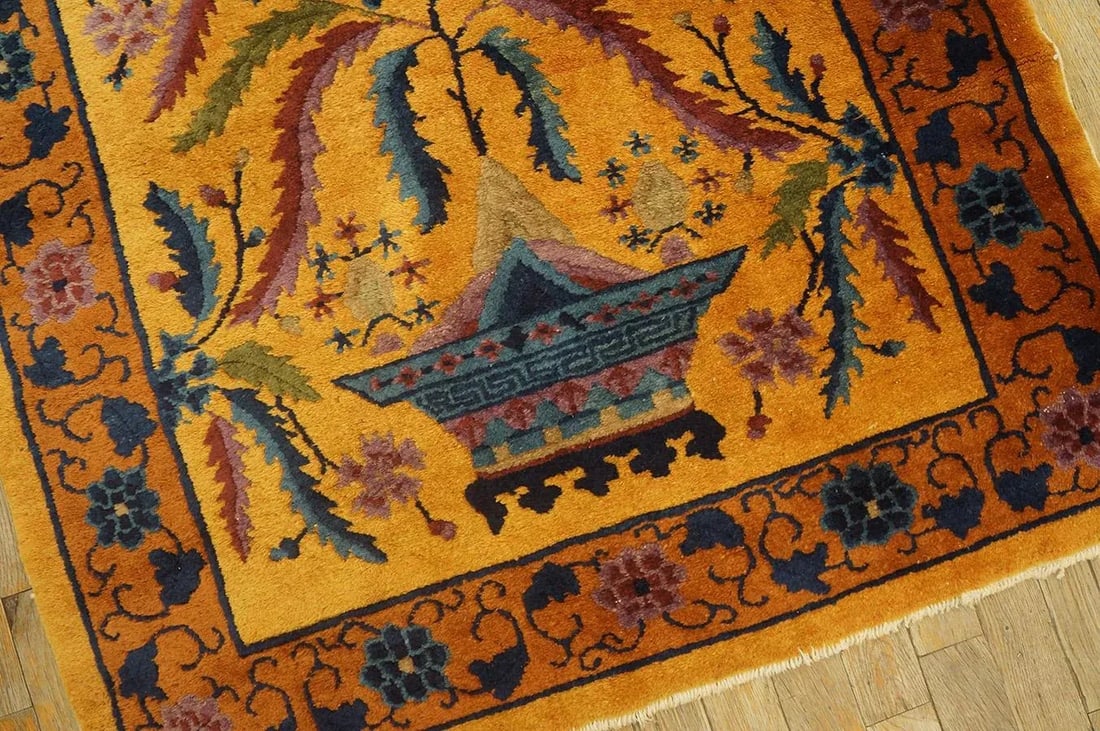 1920s Goldenord Floral Antique Chinese Art Deco Carpet 3'' X 5'6'' Knotted Wool Rug - 11