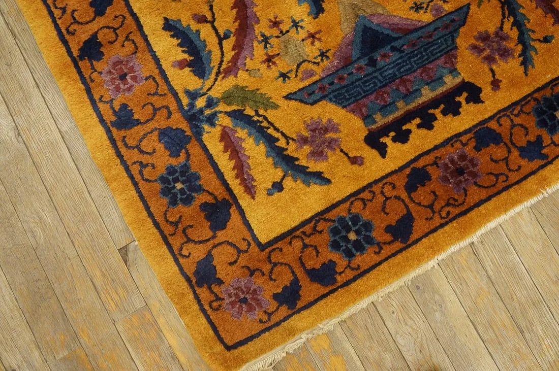 1920s Goldenord Floral Antique Chinese Art Deco Carpet 3'' X 5'6'' Knotted Wool Rug - 12