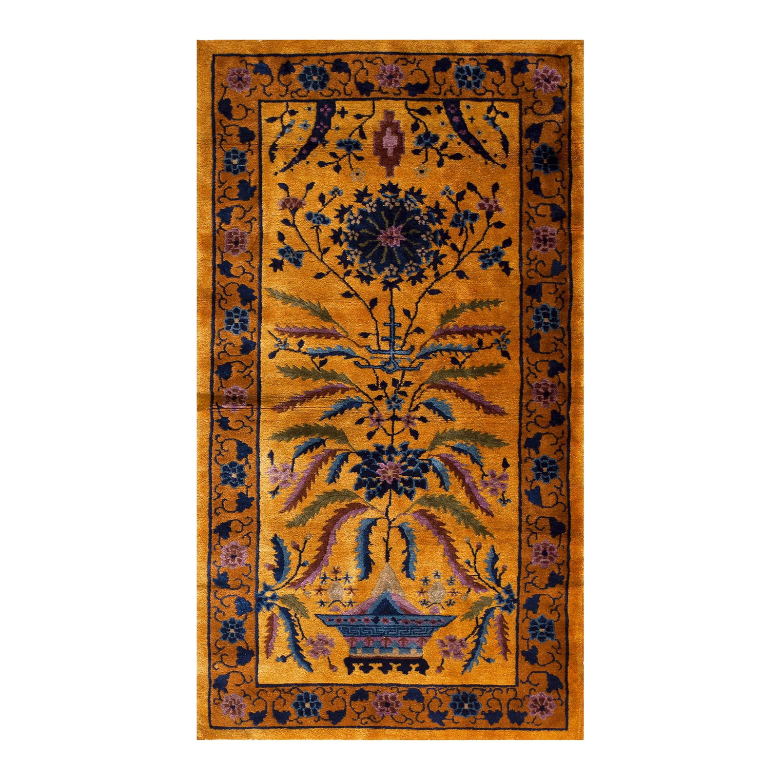 1920s Goldenord Floral Antique Chinese Art Deco Carpet 3'' X 5'6'' Knotted Wool Rug (1 of 12)