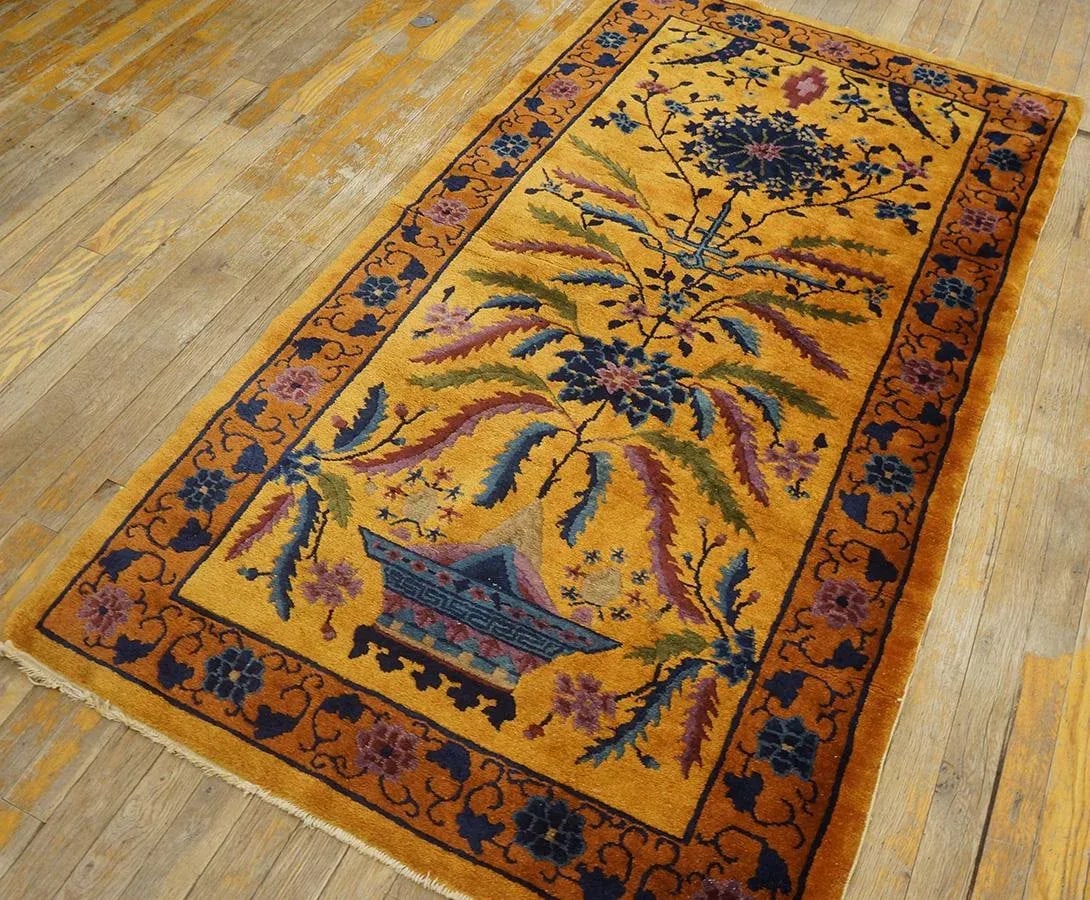 1920s Goldenord Floral Antique Chinese Art Deco Carpet 3'' X 5'6'' Knotted Wool Rug - 5