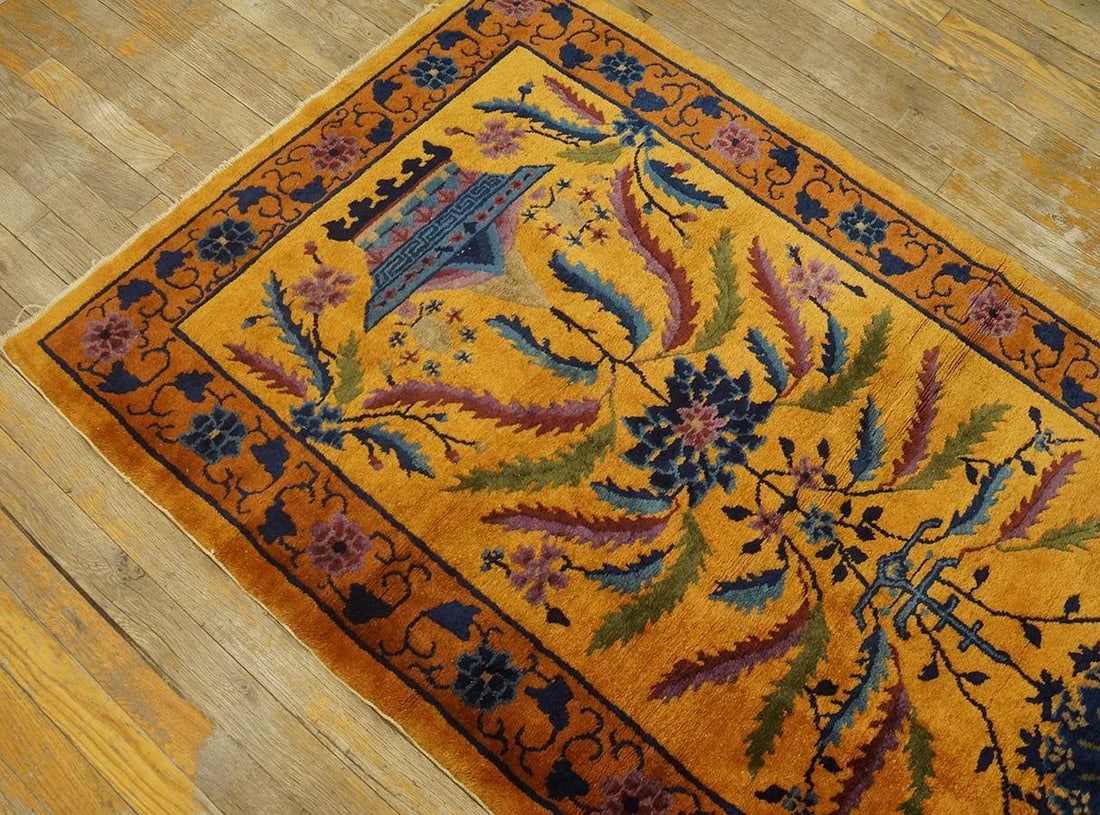 1920s Goldenord Floral Antique Chinese Art Deco Carpet 3'' X 5'6'' Knotted Wool Rug - 6