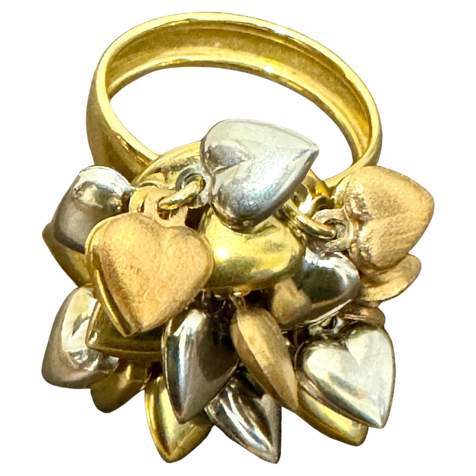 Multiple Heart Charm Floating 18 Kt Yellow, Rose & White Gold Heart Ring size 6 - 15