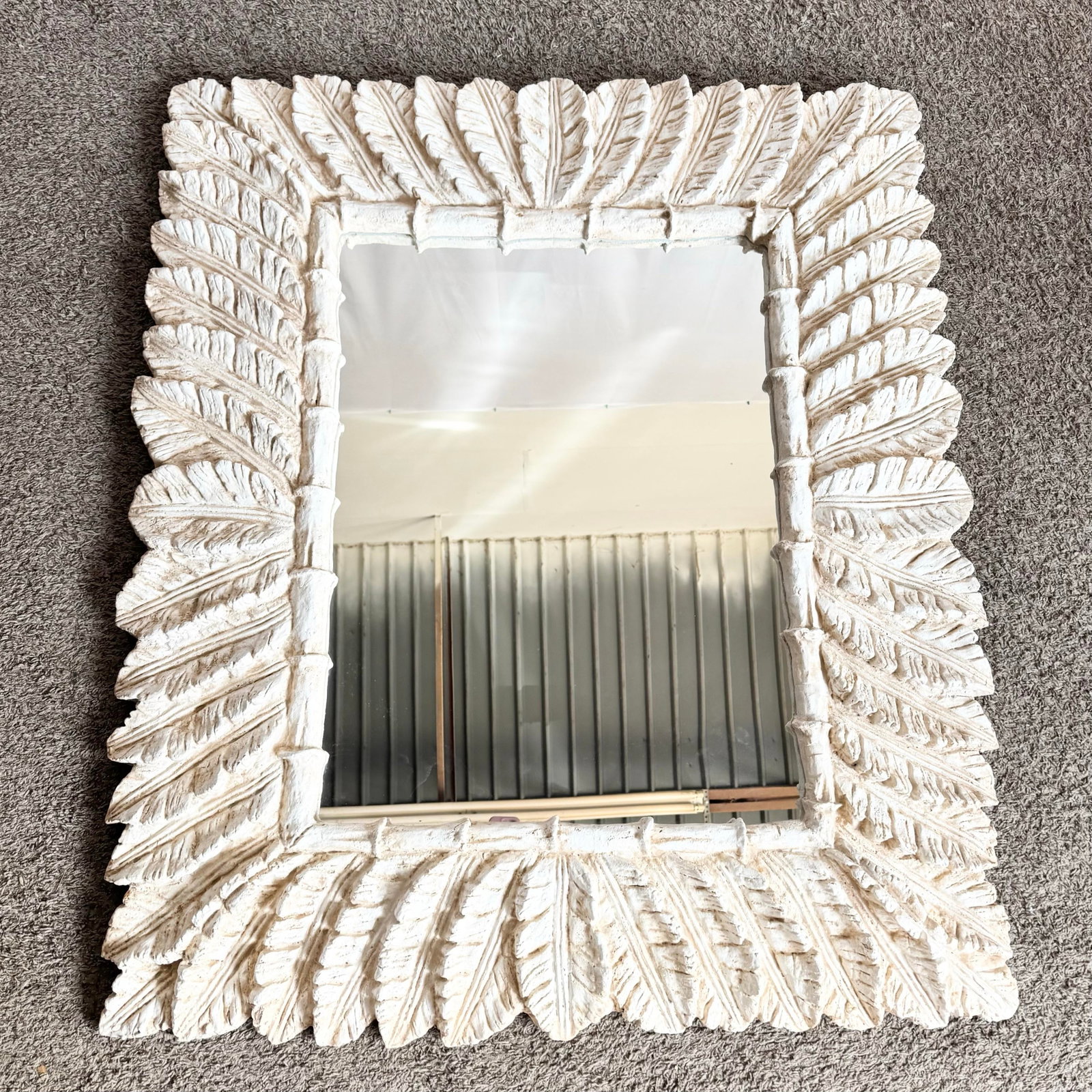 Vintage Boho Chic Faux Bamboo and Banana Leaf Wall Mirror - 3