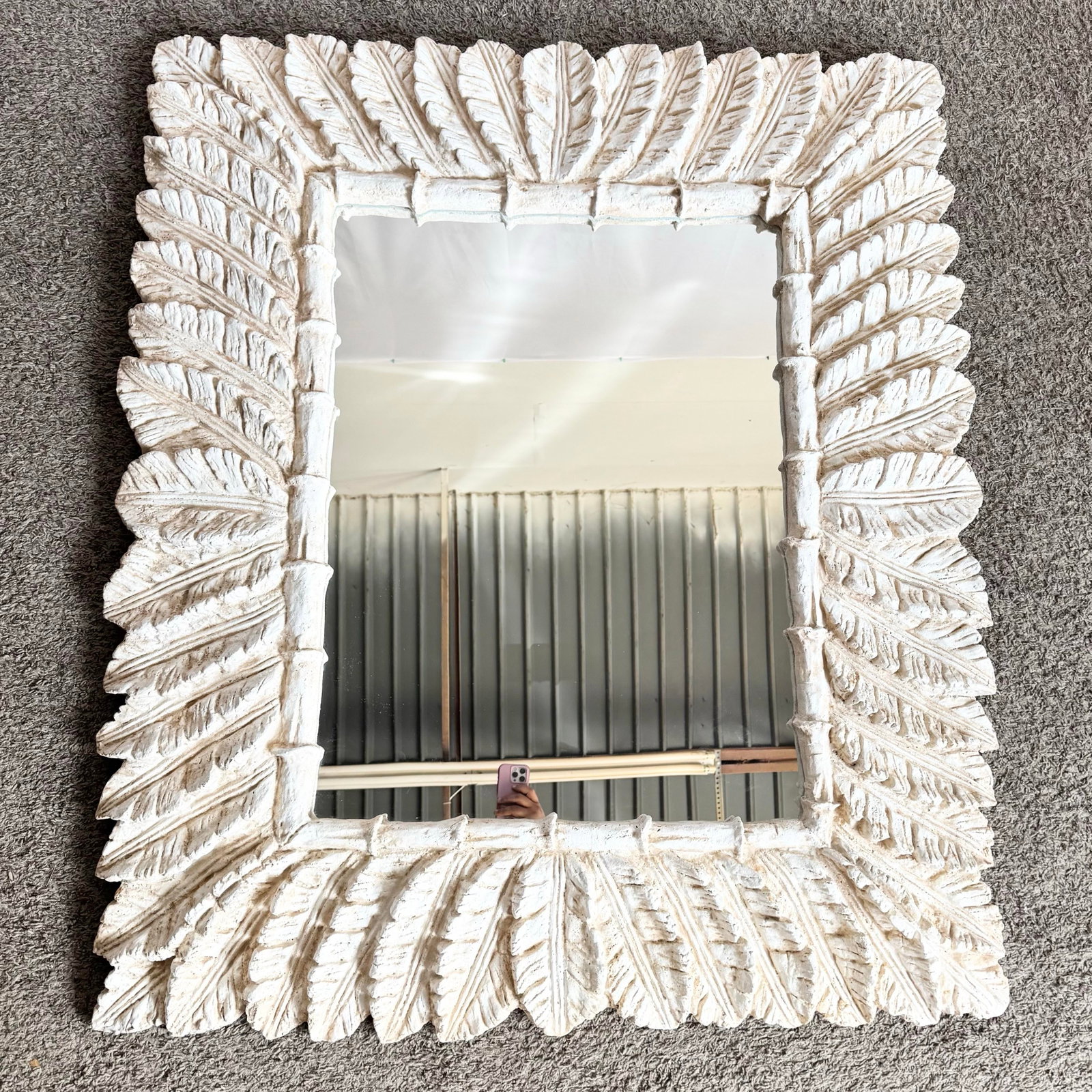 Vintage Boho Chic Faux Bamboo and Banana Leaf Wall Mirror - 4