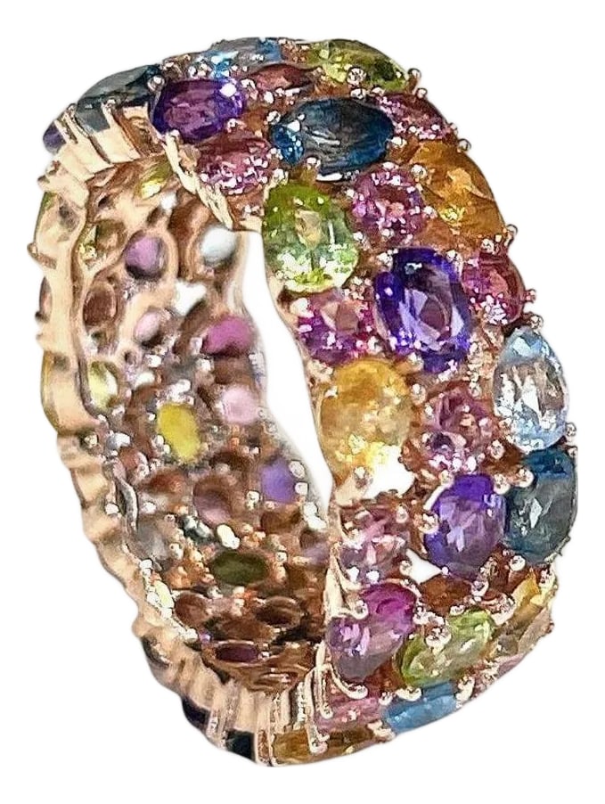 Bochic "Capri" Multi Color Tourmalines & Amethyst Ring Set In 18K Gold & Silver: Bochic "Capri" Multi Color Tourmalines & Amethyst Ring Set In 18K Gold & Silver Natural Multi Color Tourmalines - 2.00 carats Nautural Amethyst- 1.00 carats Natural Blue Topaz - 1,00 carats This Ring