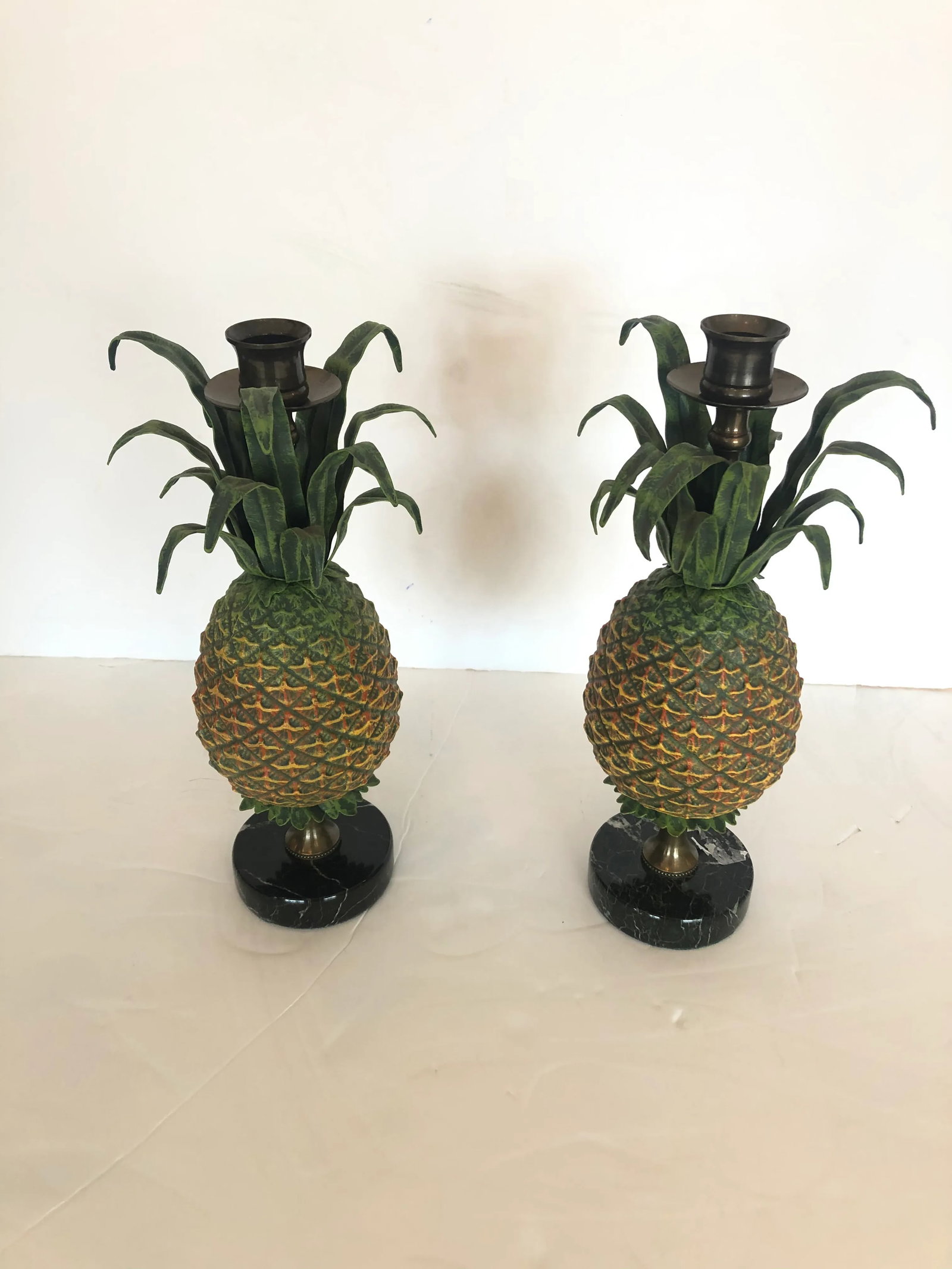Tole and Brass Pineapple Candlesticks - a Pair - 10