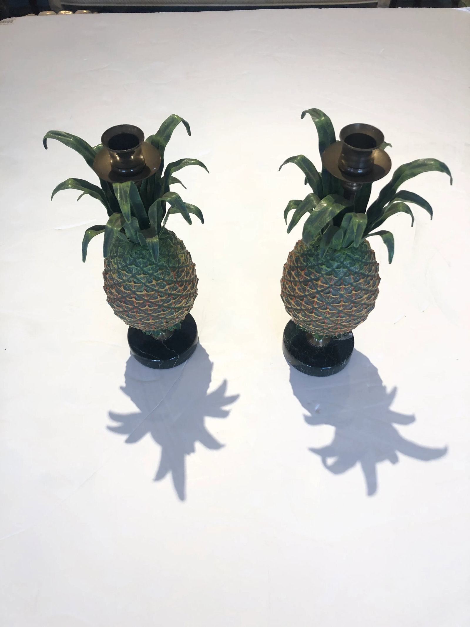 Tole and Brass Pineapple Candlesticks - a Pair - 3