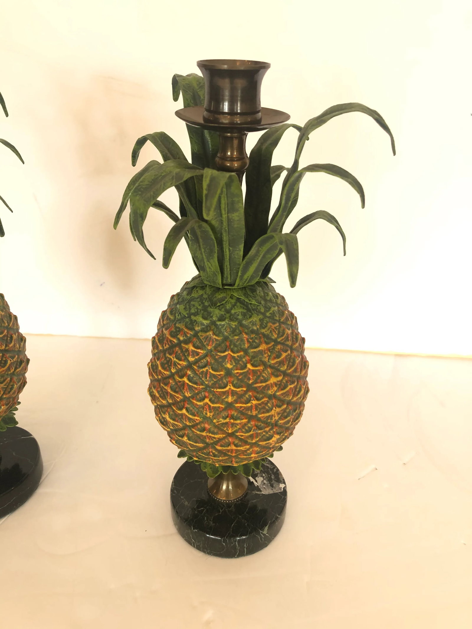 Tole and Brass Pineapple Candlesticks - a Pair - 5