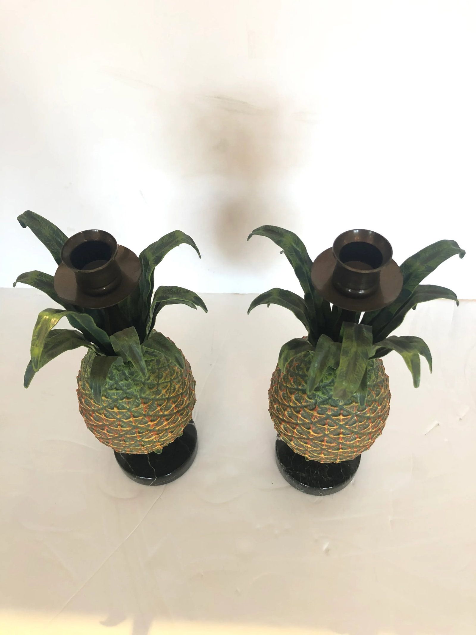 Tole and Brass Pineapple Candlesticks - a Pair - 6