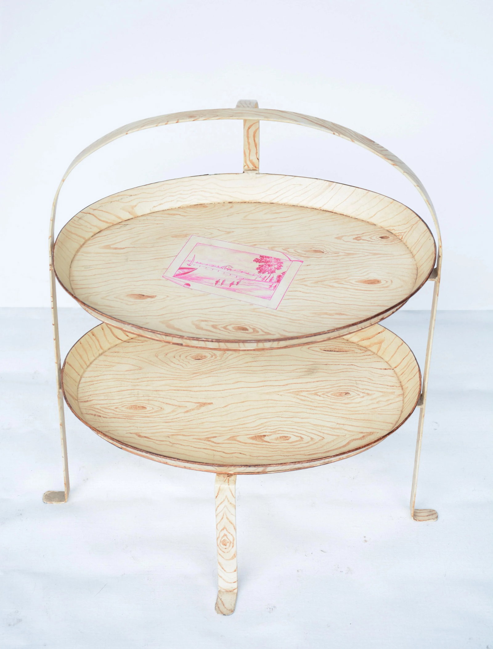 1980s Faux Wood Painted Two-Tier Tole Tray - 2