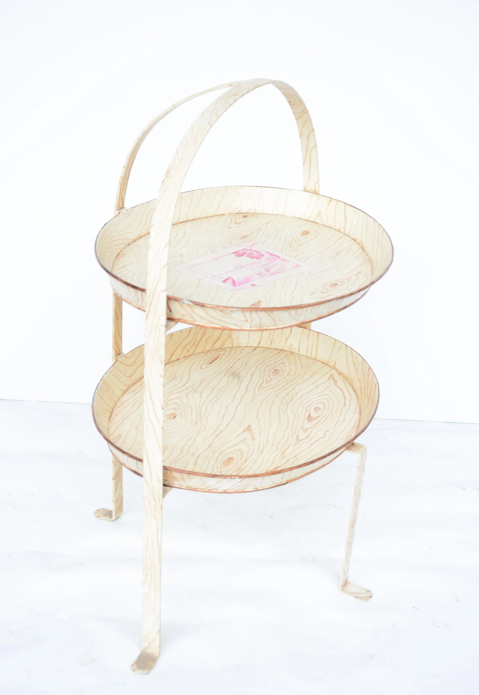 1980s Faux Wood Painted Two-Tier Tole Tray - 4
