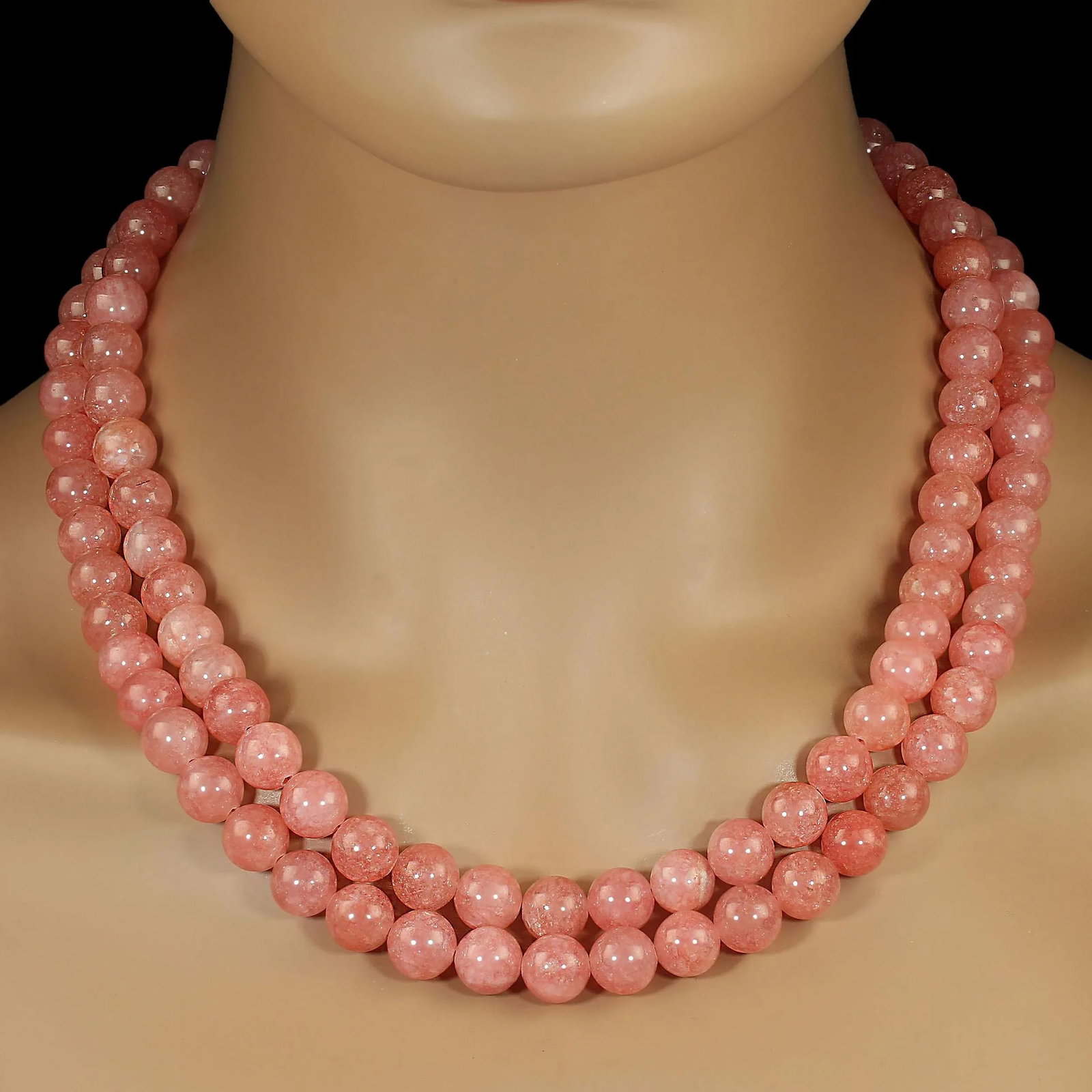 Ajd 21 Inch Peachy/Pink Agate Two Strand Perfect Summer Necklace - 2