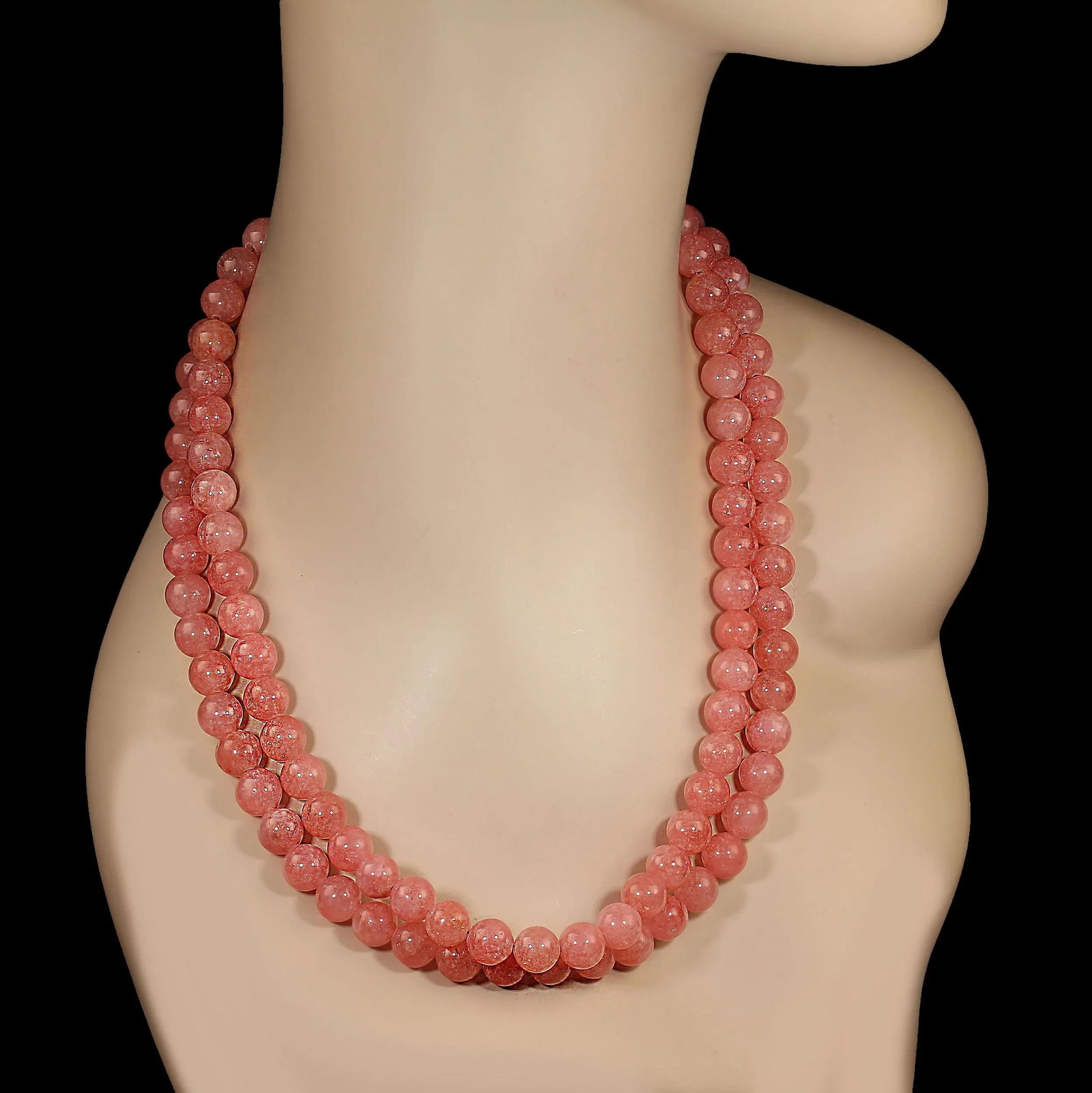 Ajd 21 Inch Peachy/Pink Agate Two Strand Perfect Summer Necklace - 3