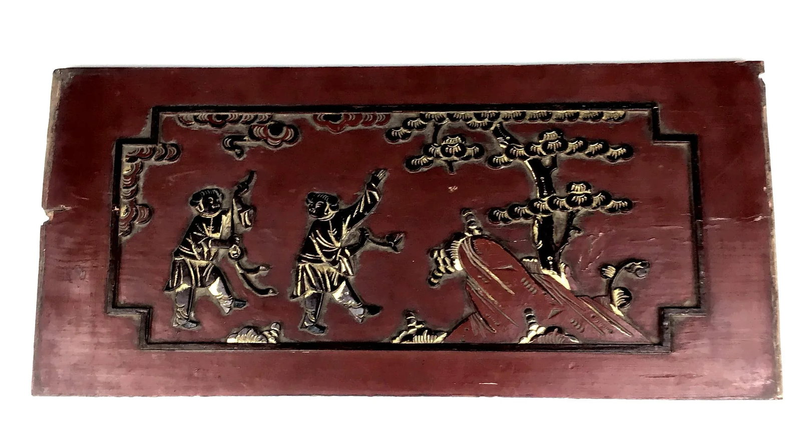 Antique Carved Wood Gold Relief Chinese Wall Panel - 10