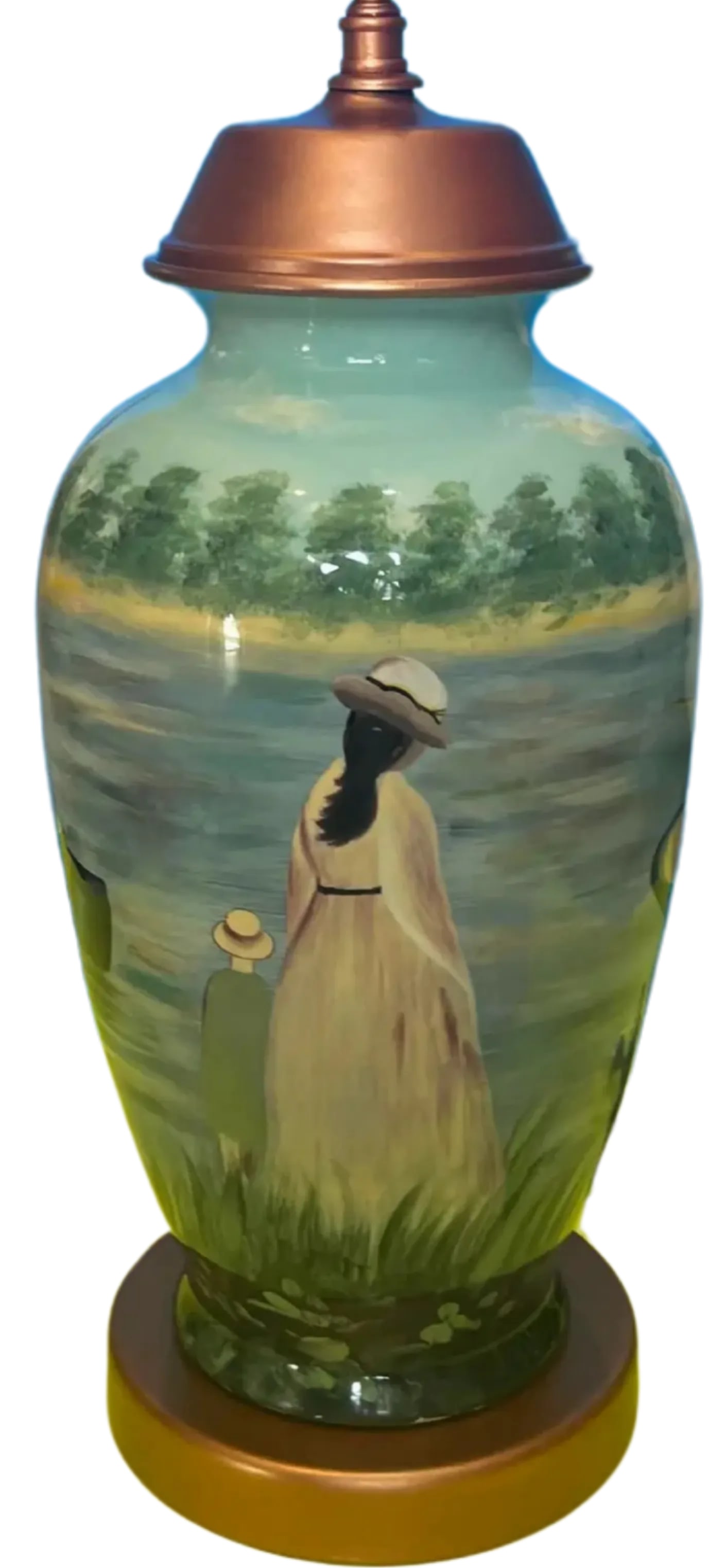 Vintage Toyo Hand Painted Ceramic Lake Boating Scene Table Lamp - 10