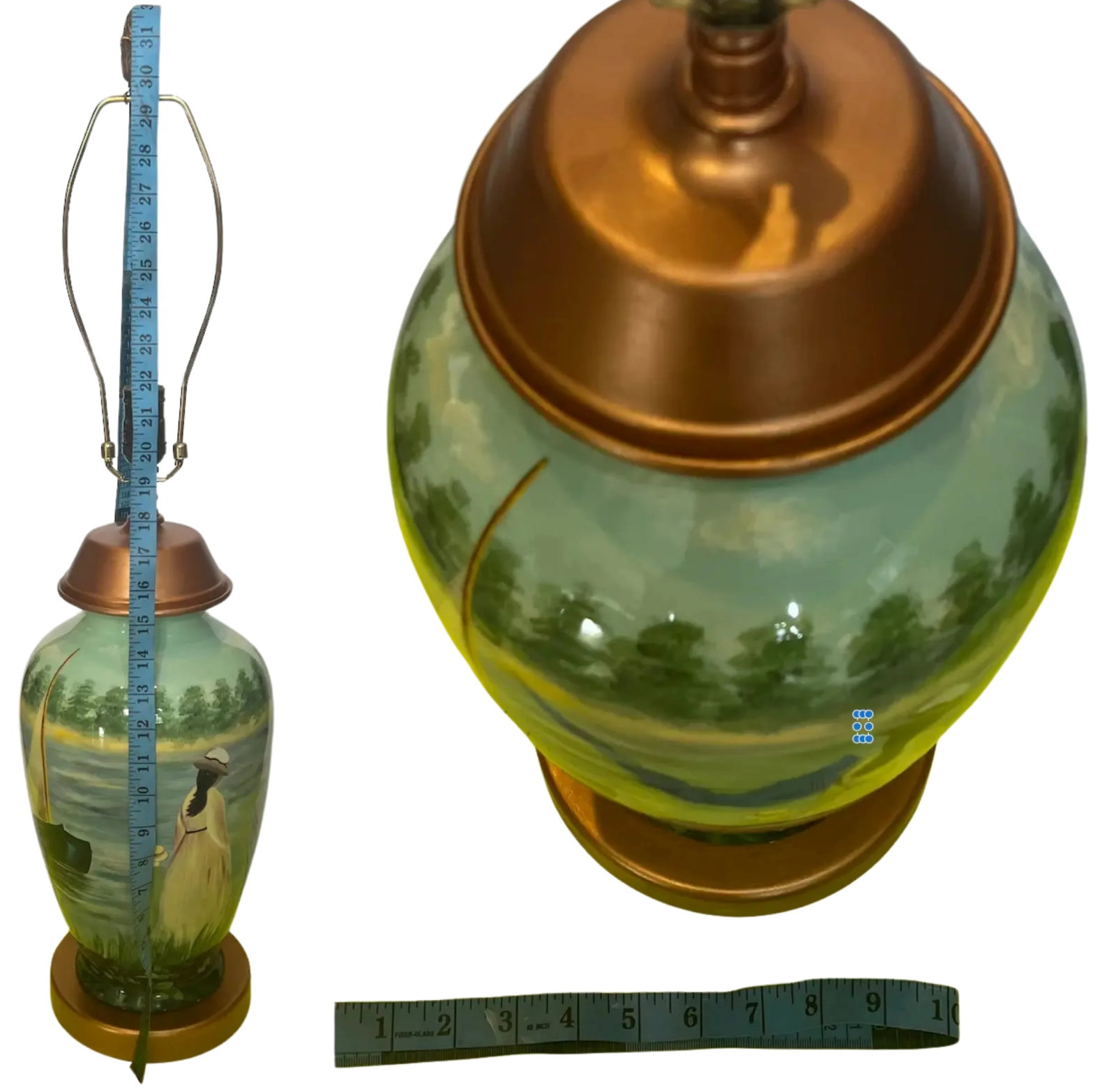 Vintage Toyo Hand Painted Ceramic Lake Boating Scene Table Lamp - 12