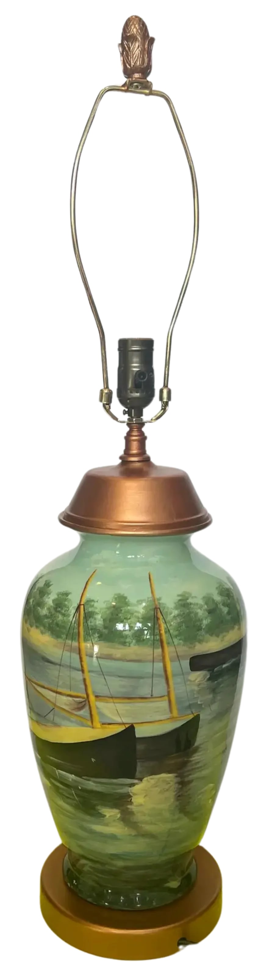 Vintage Toyo Hand Painted Ceramic Lake Boating Scene Table Lamp - 2