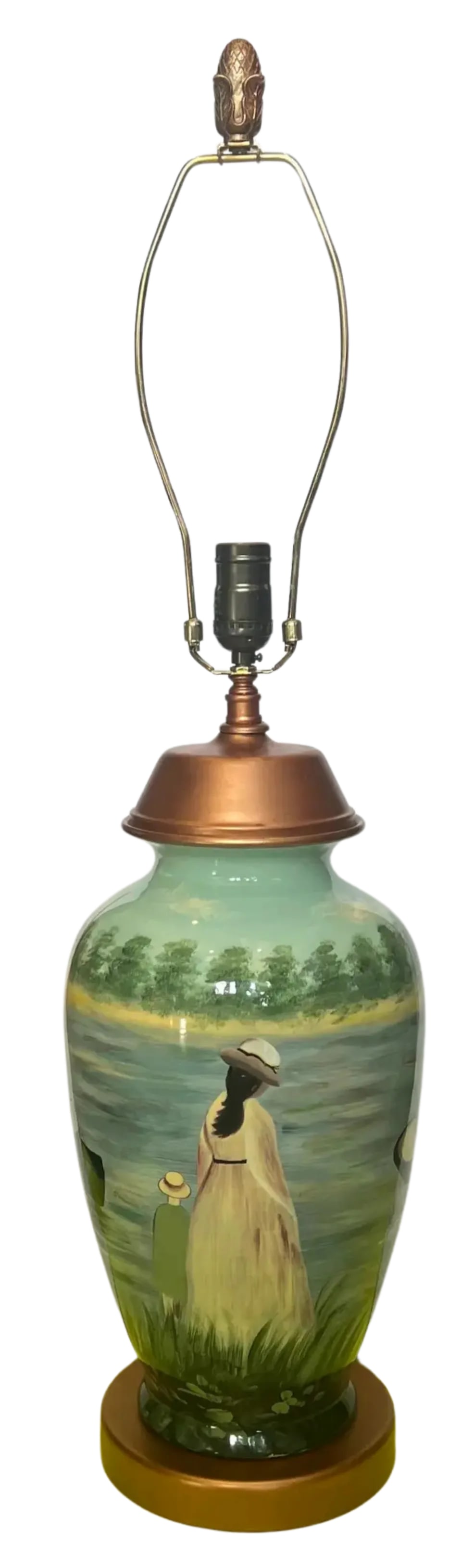 Vintage Toyo Hand Painted Ceramic Lake Boating Scene Table Lamp - 8