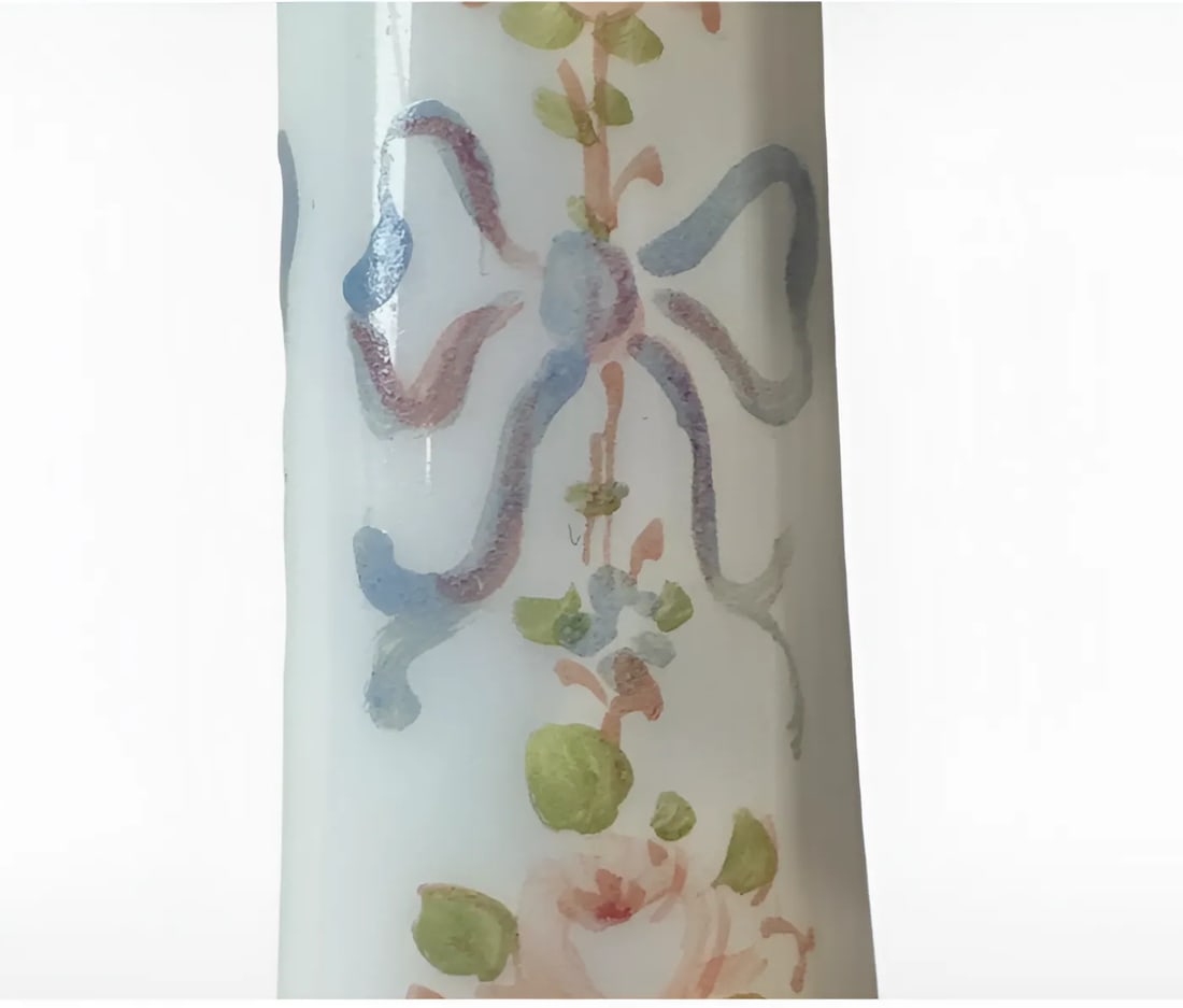 Antique French Opaline Glass Bud Vase With Gilt Lip, Bows & Flowers, 1900, Paris - 10