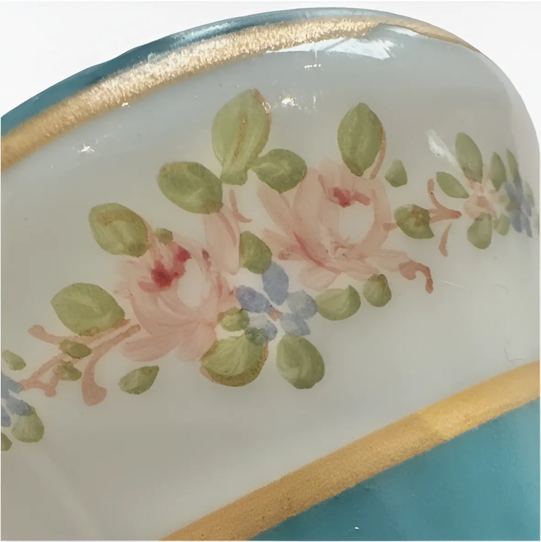 Antique French Opaline Glass Bud Vase With Gilt Lip, Bows & Flowers, 1900, Paris - 11