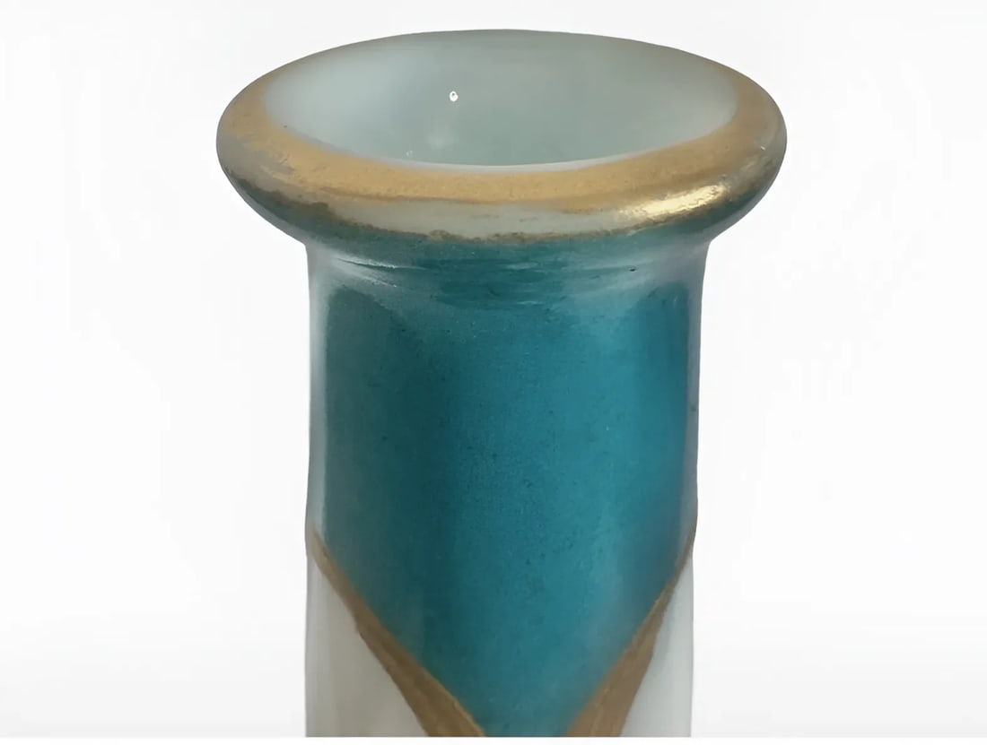 Antique French Opaline Glass Bud Vase With Gilt Lip, Bows & Flowers, 1900, Paris - 6