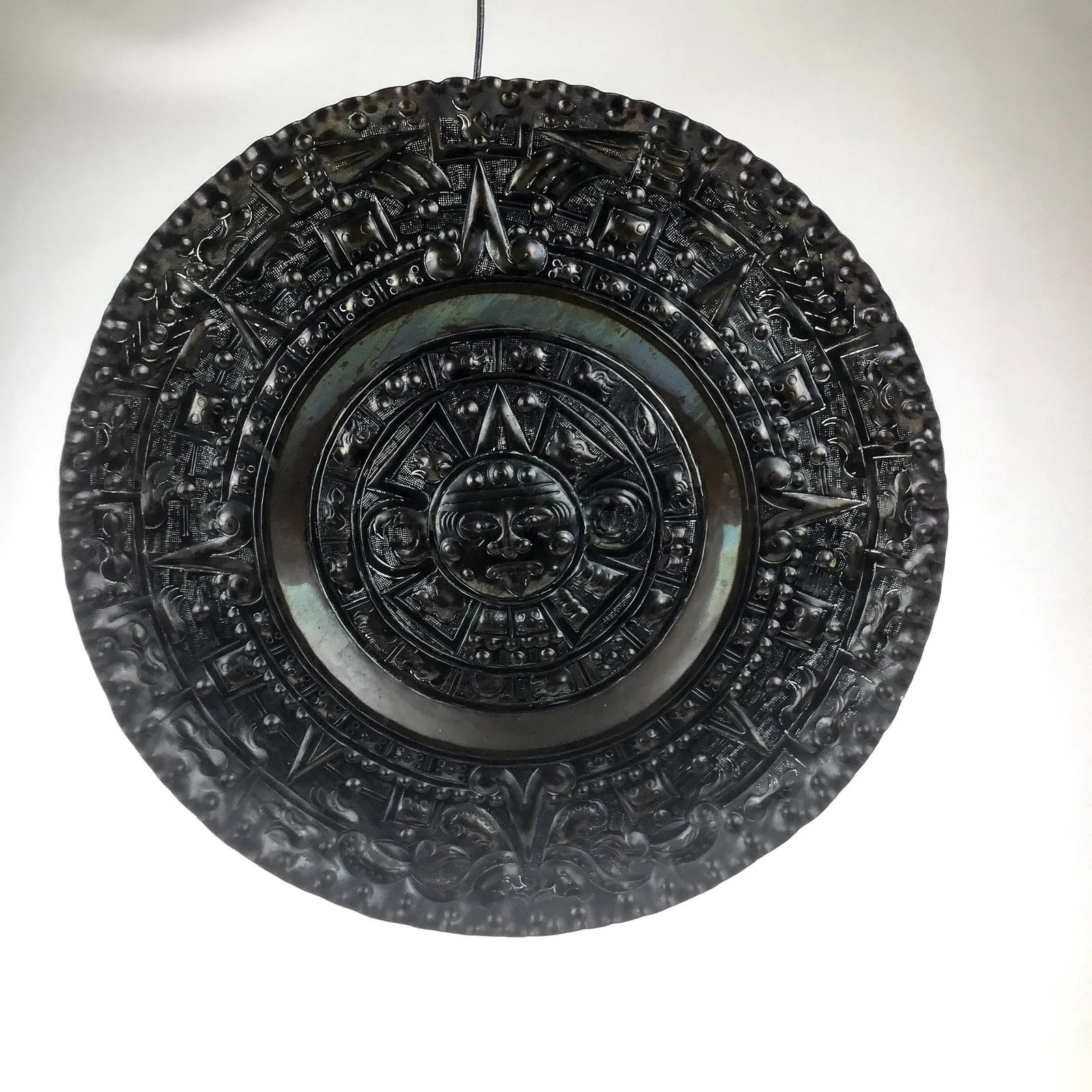 Vintage Hand Hammered Solid Copper Sun God Hanging Wall Plate - 4