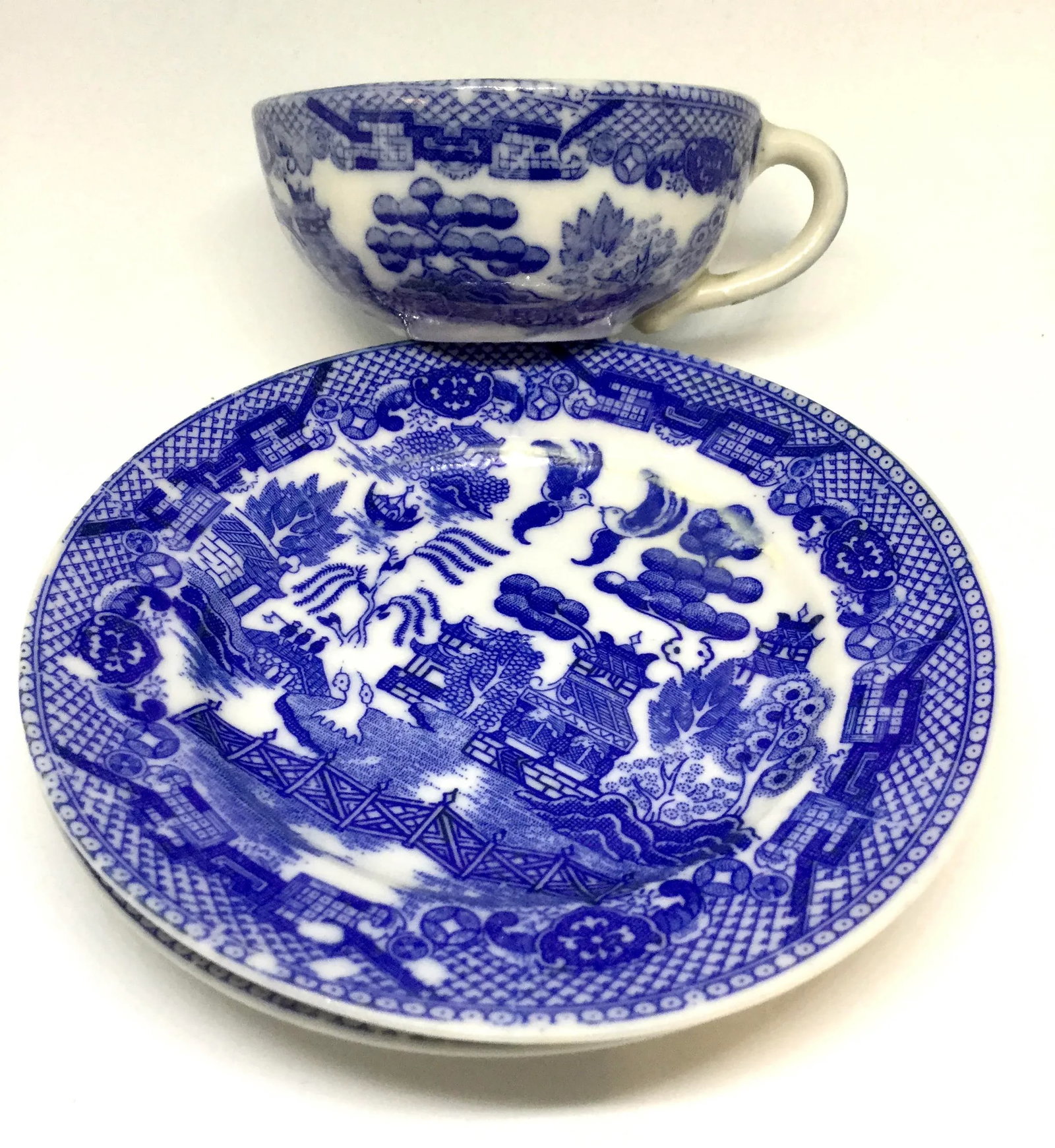 Japanese Blue Willow Plates and Cup - Set of 3 - 9