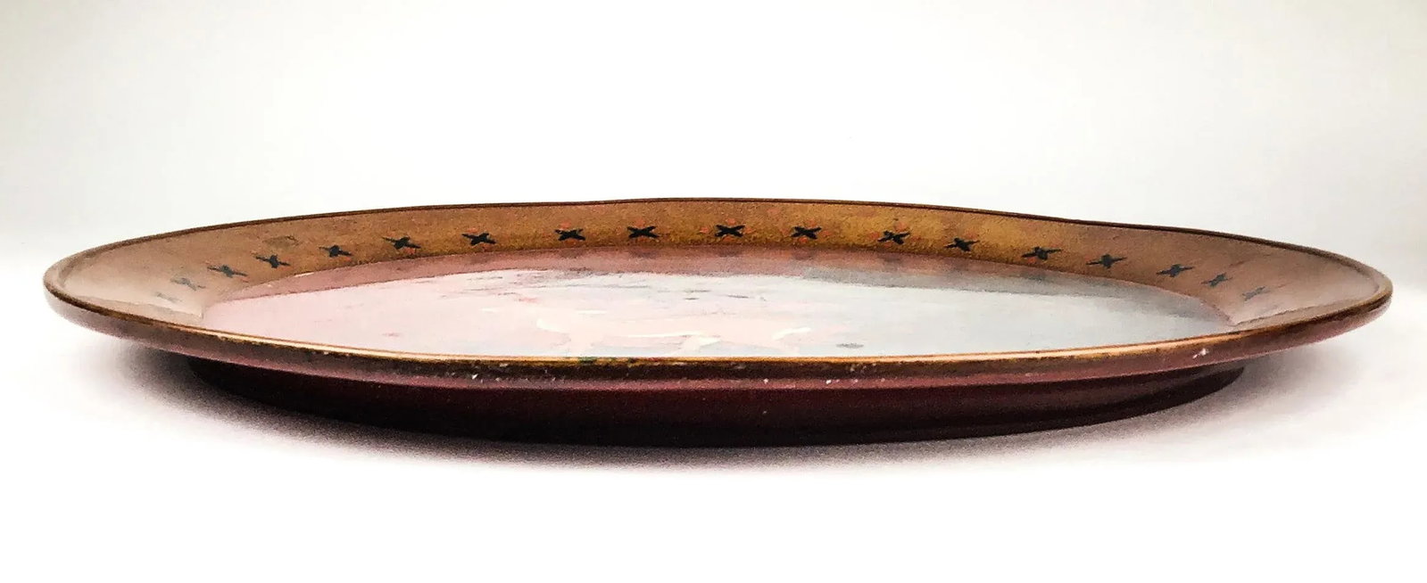 Hand Turned Large Round Vintage Solid Wood Deer Painted Tray - 4