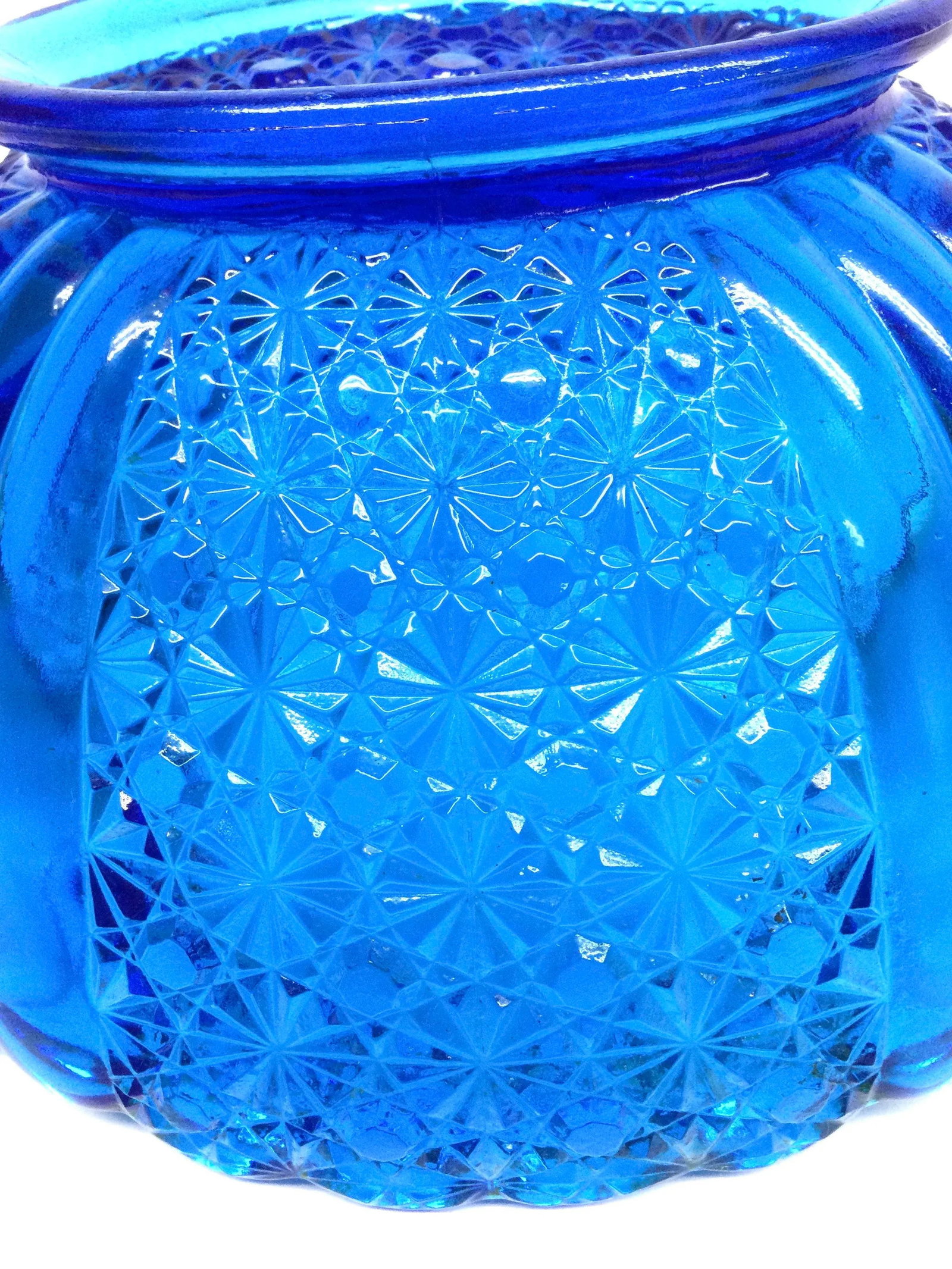 Vintage Blue Azure Cut Glass Serving Bowl - 10