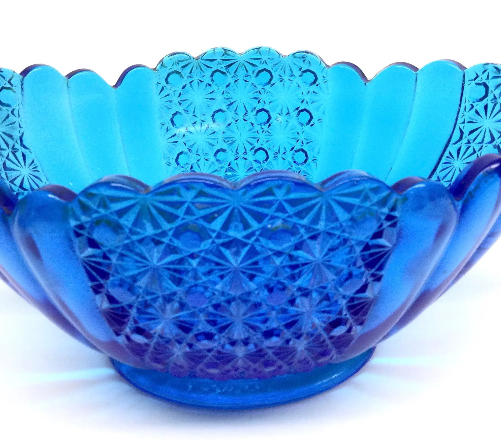 Vintage Blue Azure Cut Glass Serving Bowl - 3