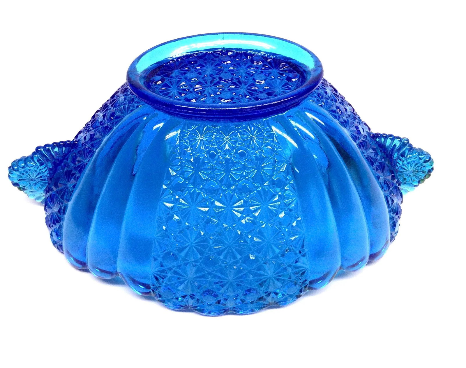 Vintage Blue Azure Cut Glass Serving Bowl - 6