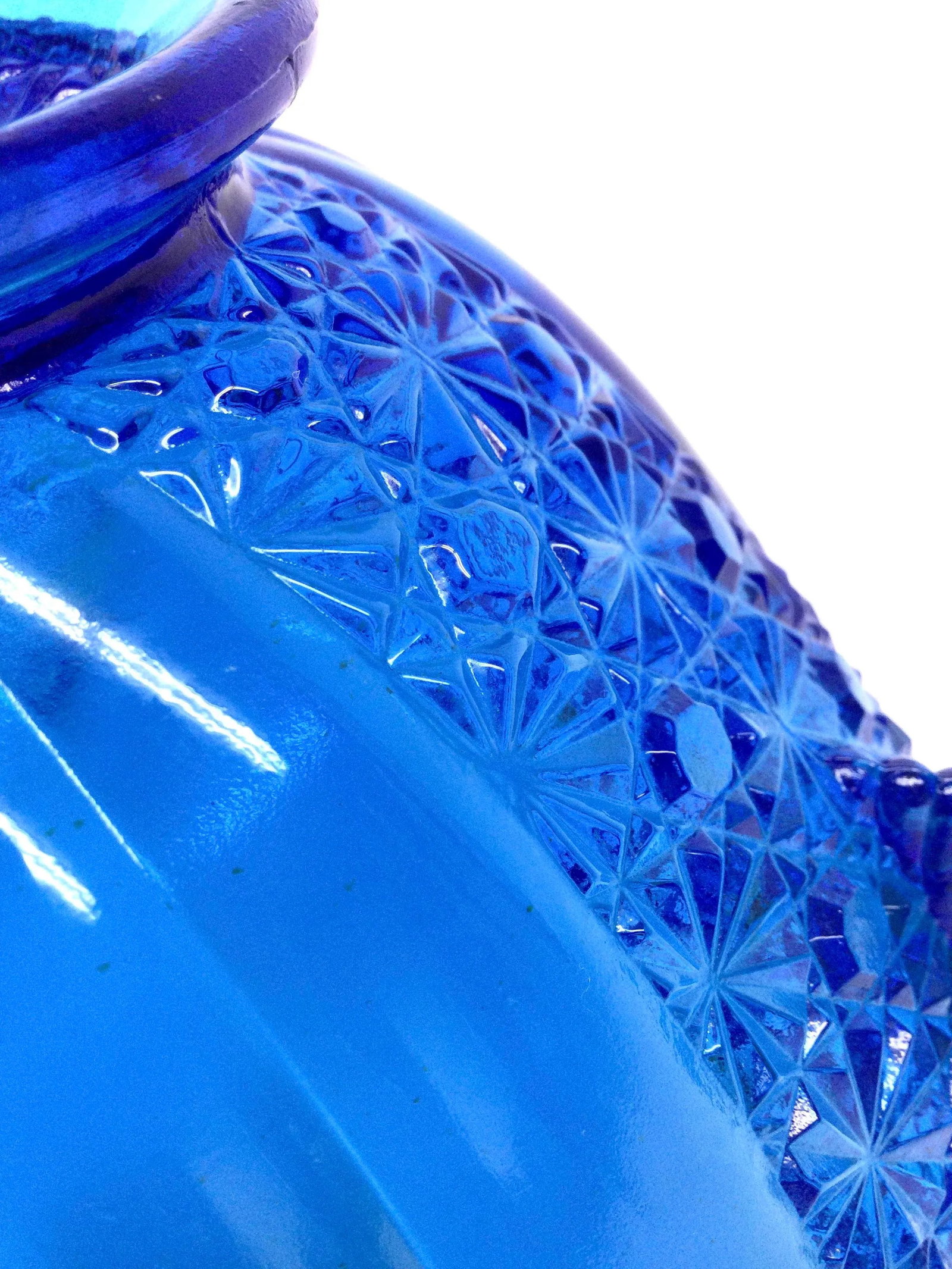 Vintage Blue Azure Cut Glass Serving Bowl - 7