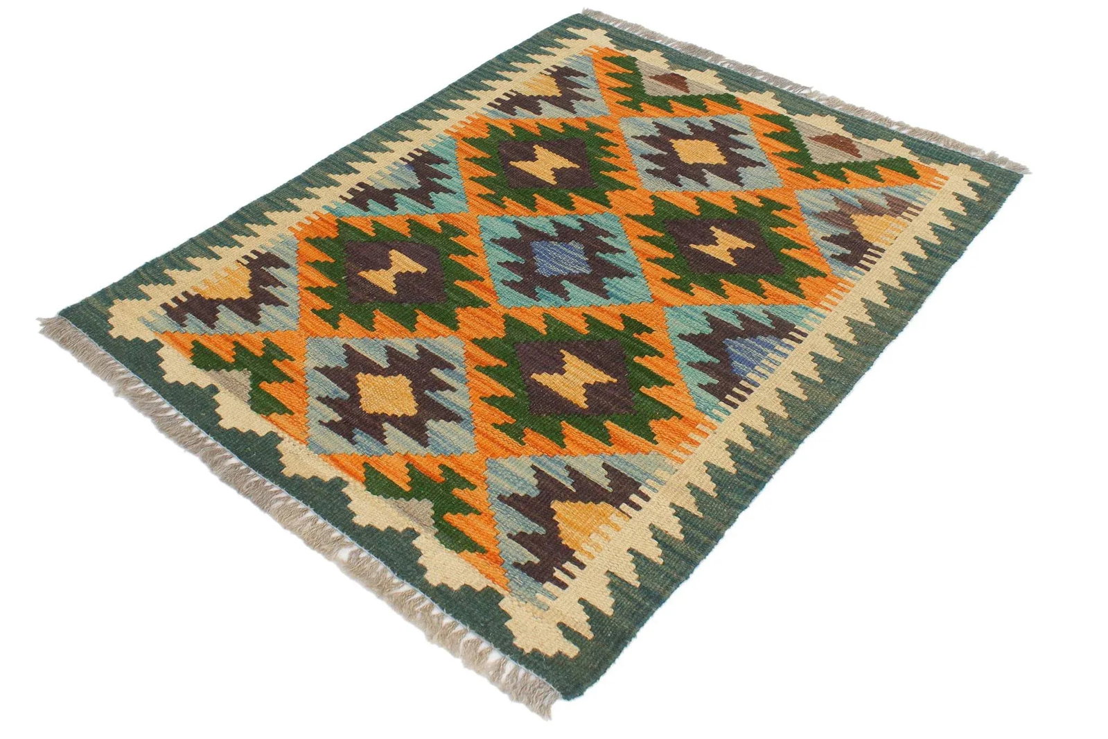 1990s 1990s Tribal Kilim Rust/Blue Hand-Woven Rug 2'0" X 2'11" - 2