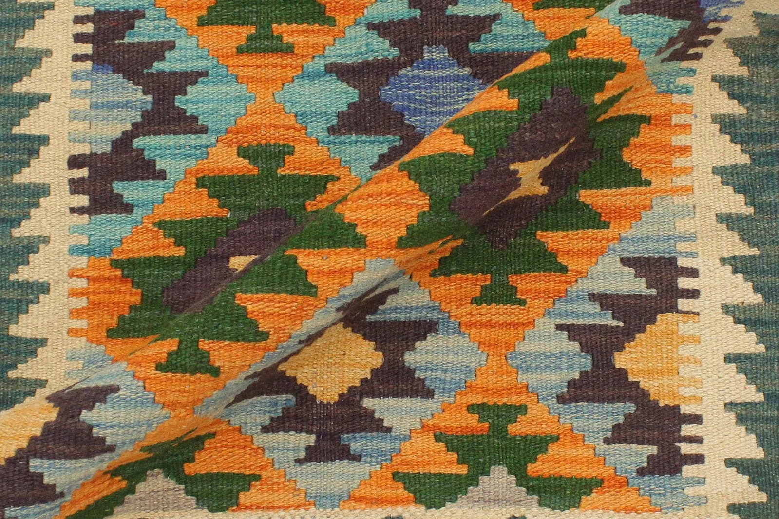 1990s 1990s Tribal Kilim Rust/Blue Hand-Woven Rug 2'0" X 2'11" - 5