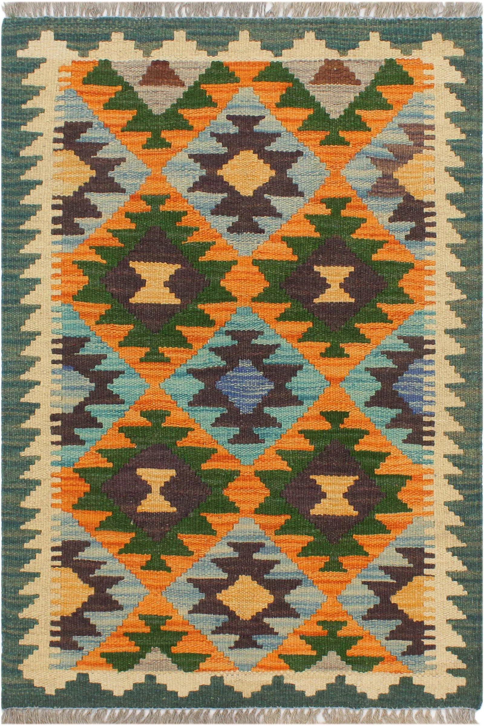 1990s 1990s Tribal Kilim Rust/Blue Hand-Woven Rug 2'0" X 2'11" - 8